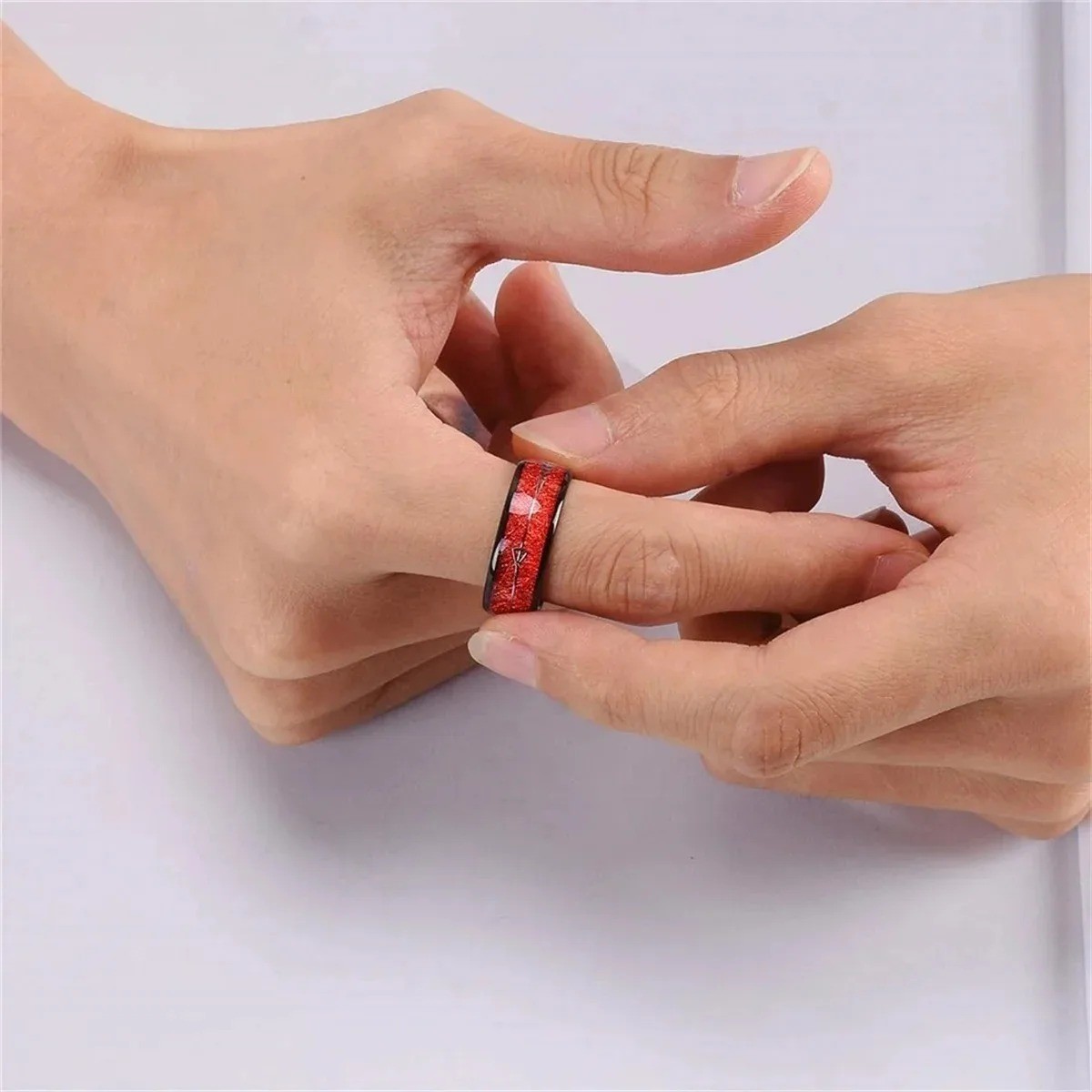 Mens Stainless Steel Deer Forest Ring 8mm Black Wedding Band Hunter Outdoor Ring