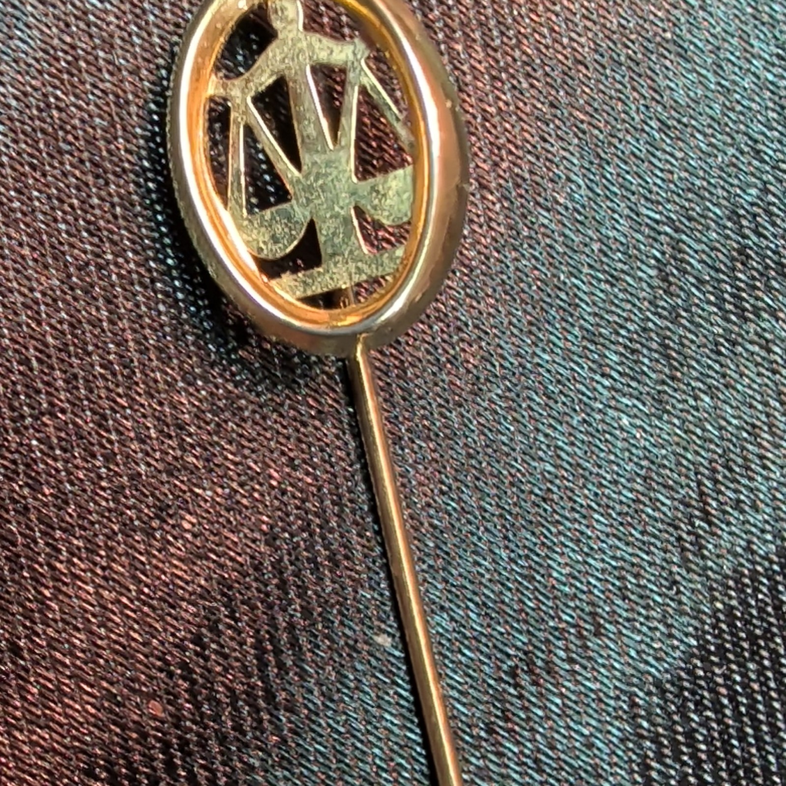 Gold Tone Metal Oval Monogram Initial Letter Stick Pin, No Stones