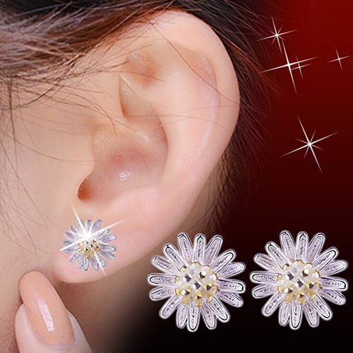 New Women’s Fashion Jewelry 925 Silver Plated Flower Stud Earrings TK12-7