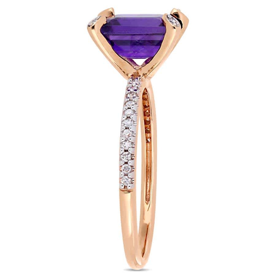 AMOUR 1 1/2 CT TGW African Amethyst and 1/10 CT TW Diamond Ring In 10K Rose Gold