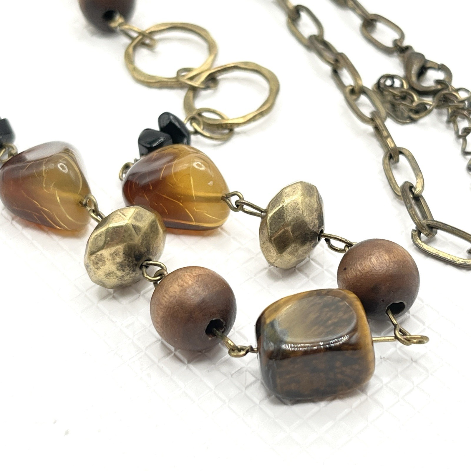 You & I Gold Tone & Mixed Materials Brown Bead Tiger Eye 28” Necklace