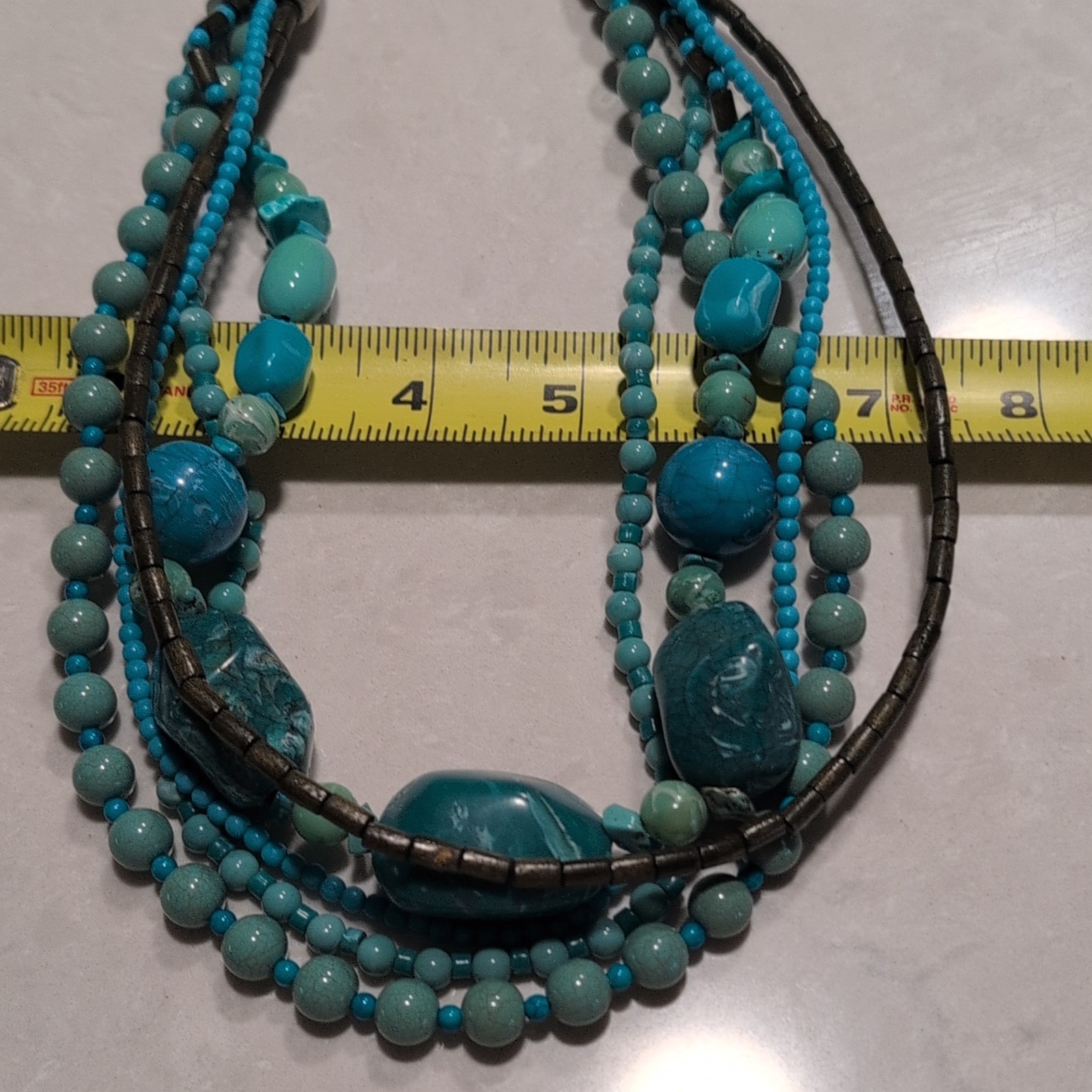 DaVinci Layered Turquoise Blue Beaded Necklace, Adjustable 18in Lobster Clasp