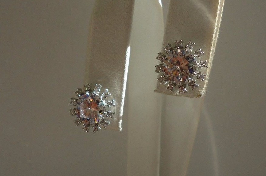 SNOW FLAKE SHAPE STUD EARRINGS 3.50 CT ACCENTS /925 STERLING SILVER/ 12MM
