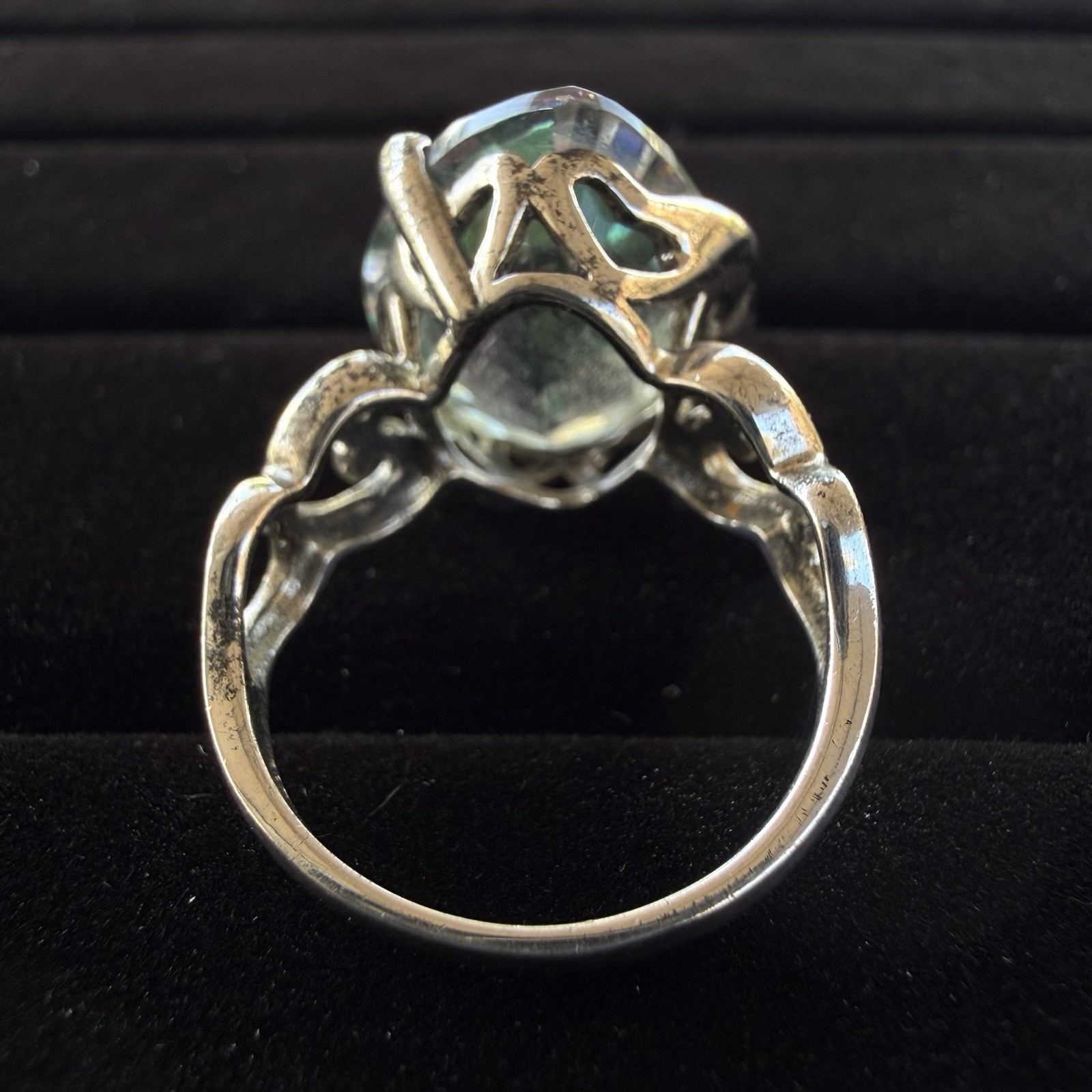 LUCCN Sterling Silver Floral Shank Large Oval Brilliant Mystic Topaz Ring Size 7