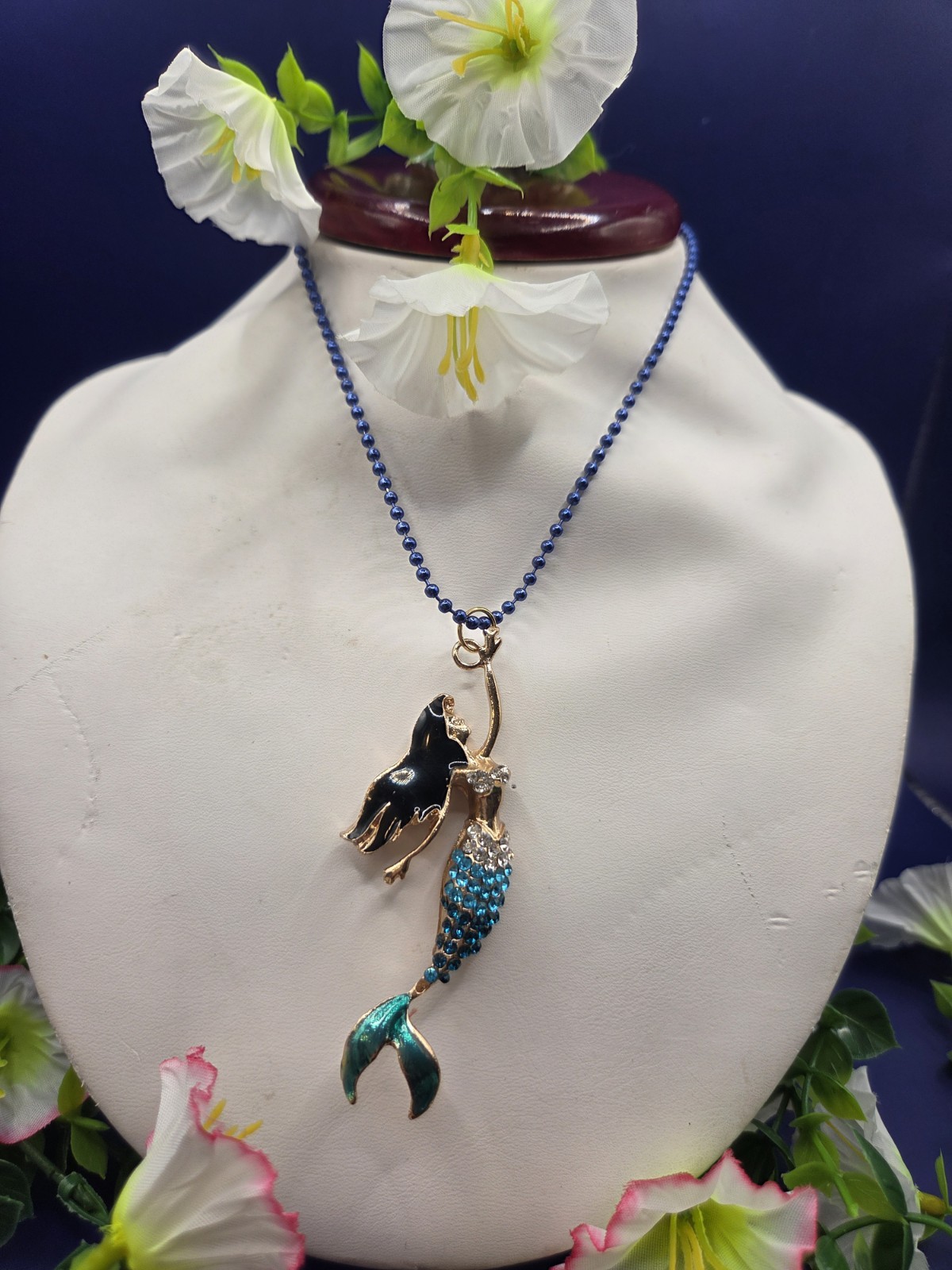 Betsey Johnson Blue Mermaid 3″ Pendant Rhinestone Necklace New Without Tags