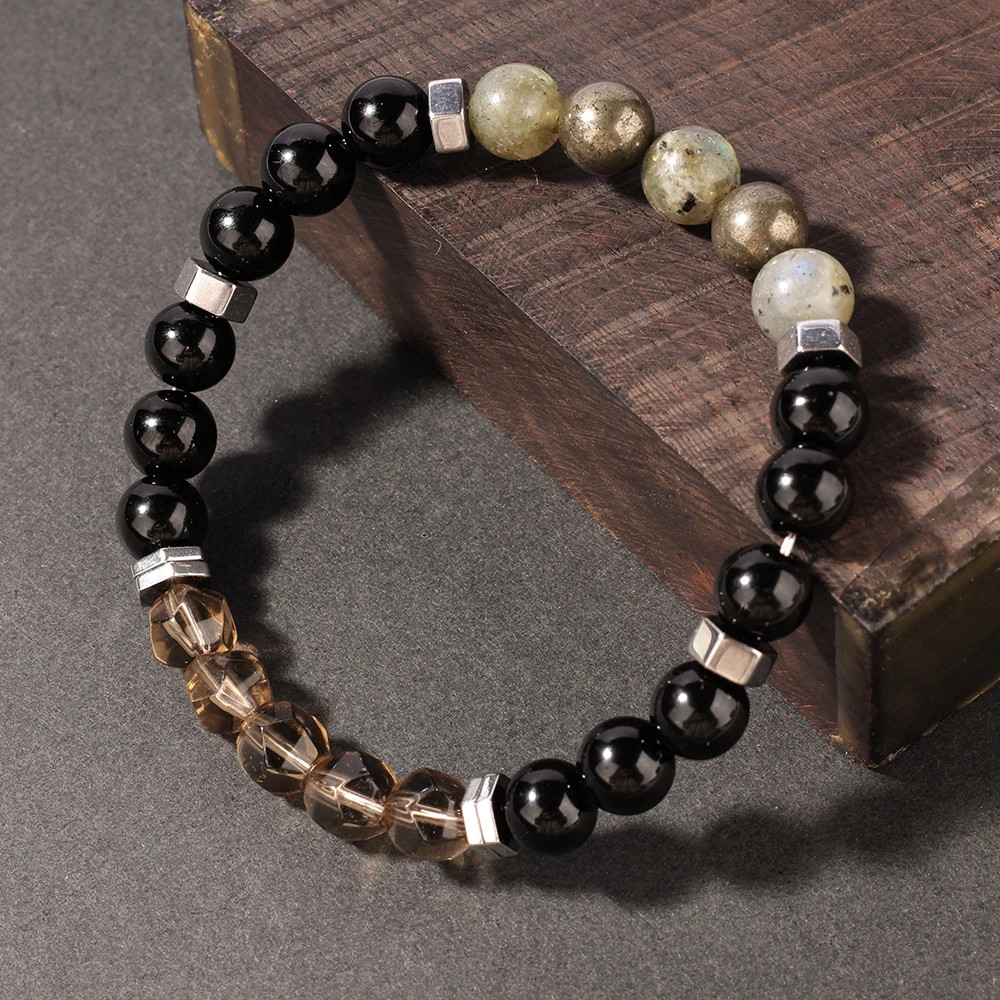 Iron ore ironstone Gray Moonstone bracelet women men unisex natural stone beads