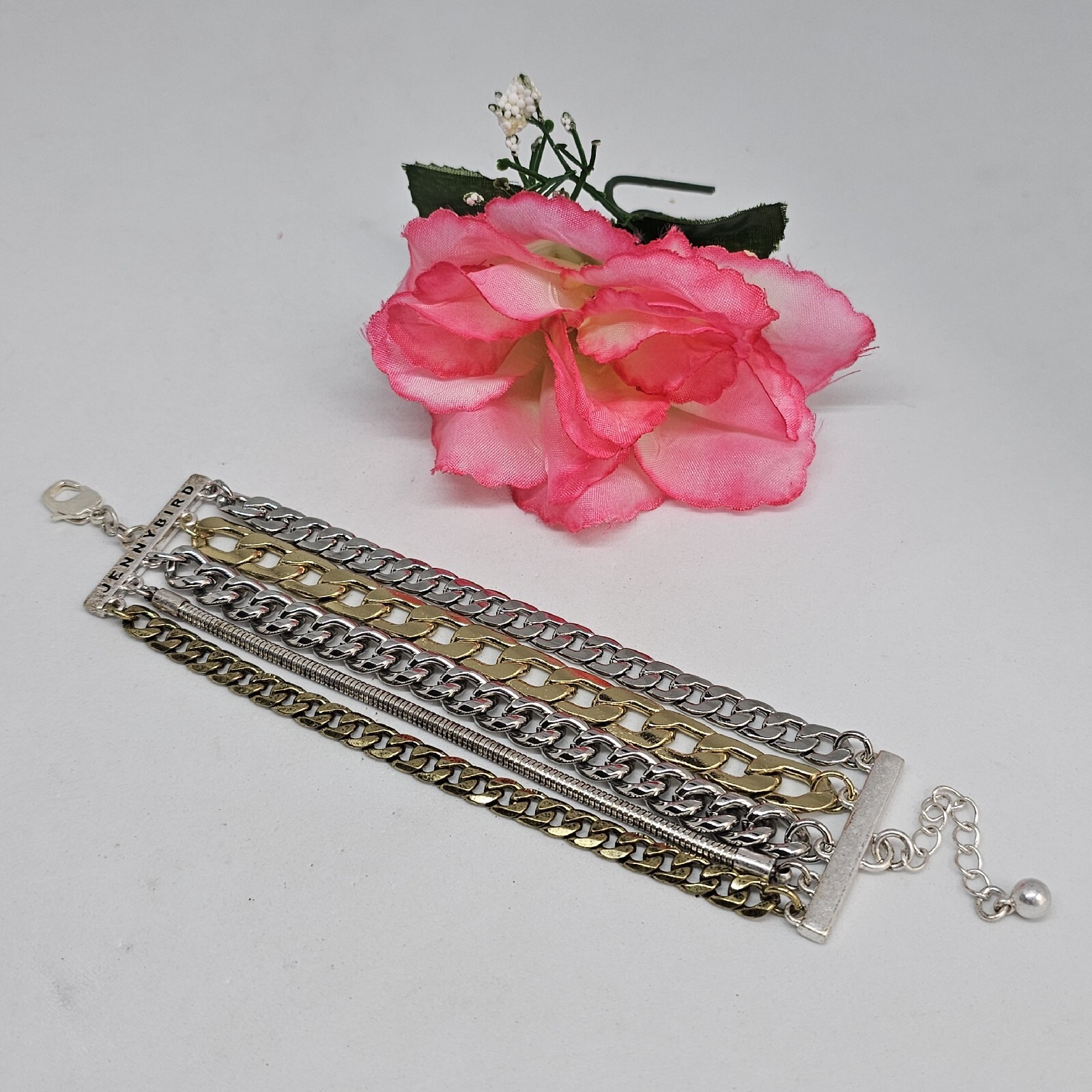 Jenny Bird Cuff Mixed Metal Cuff Bracelet Stacked Layered Chain Modern Jewelry