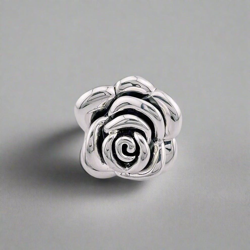 Nacrissa Rose Silver Flower Cocktail Statement Ring Size 7 Metal 900