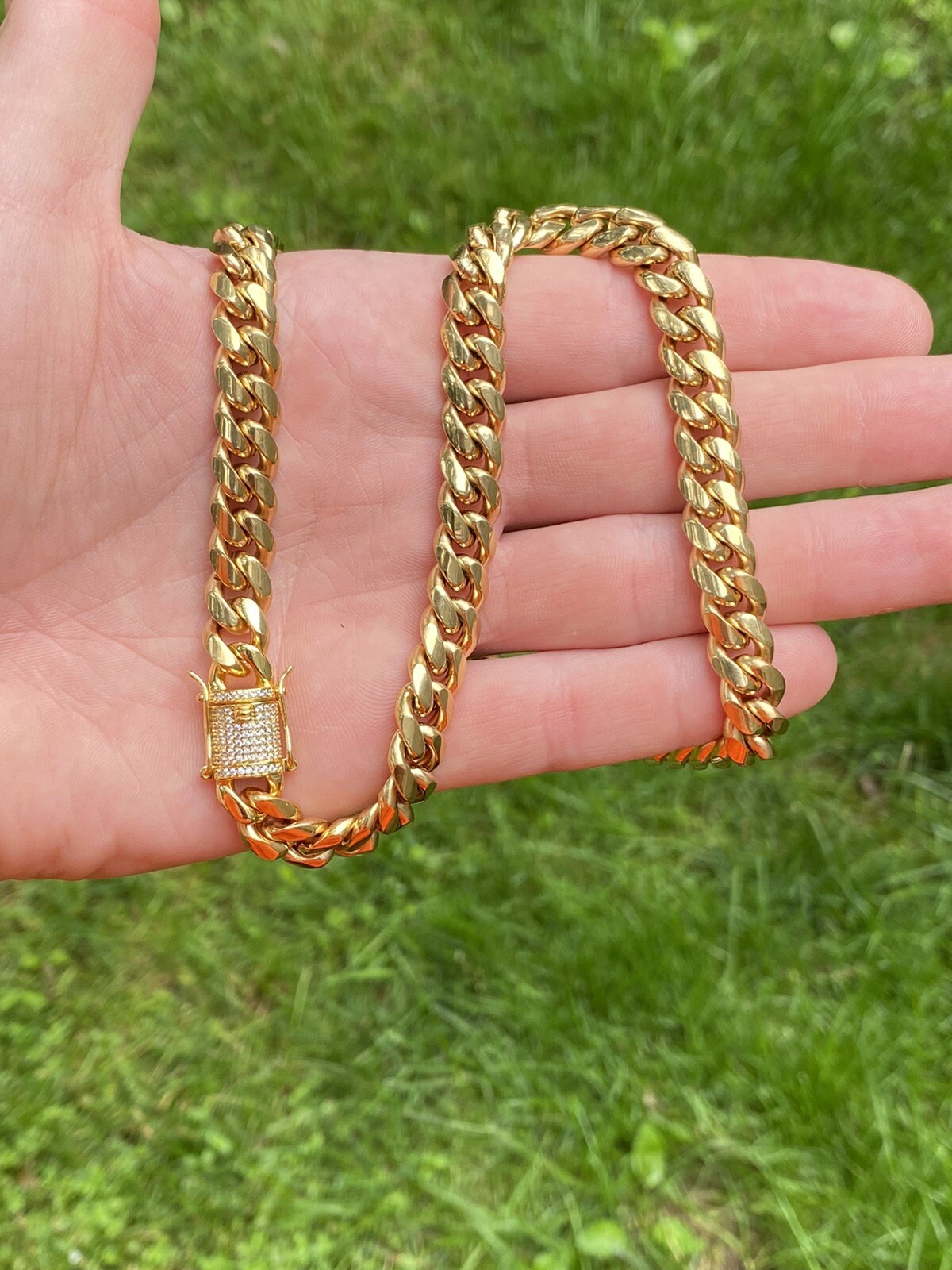 Miami Cuban Chain 18k Gold Plated Stainless Mens Hip Hop Choker Iced CZ Clasp