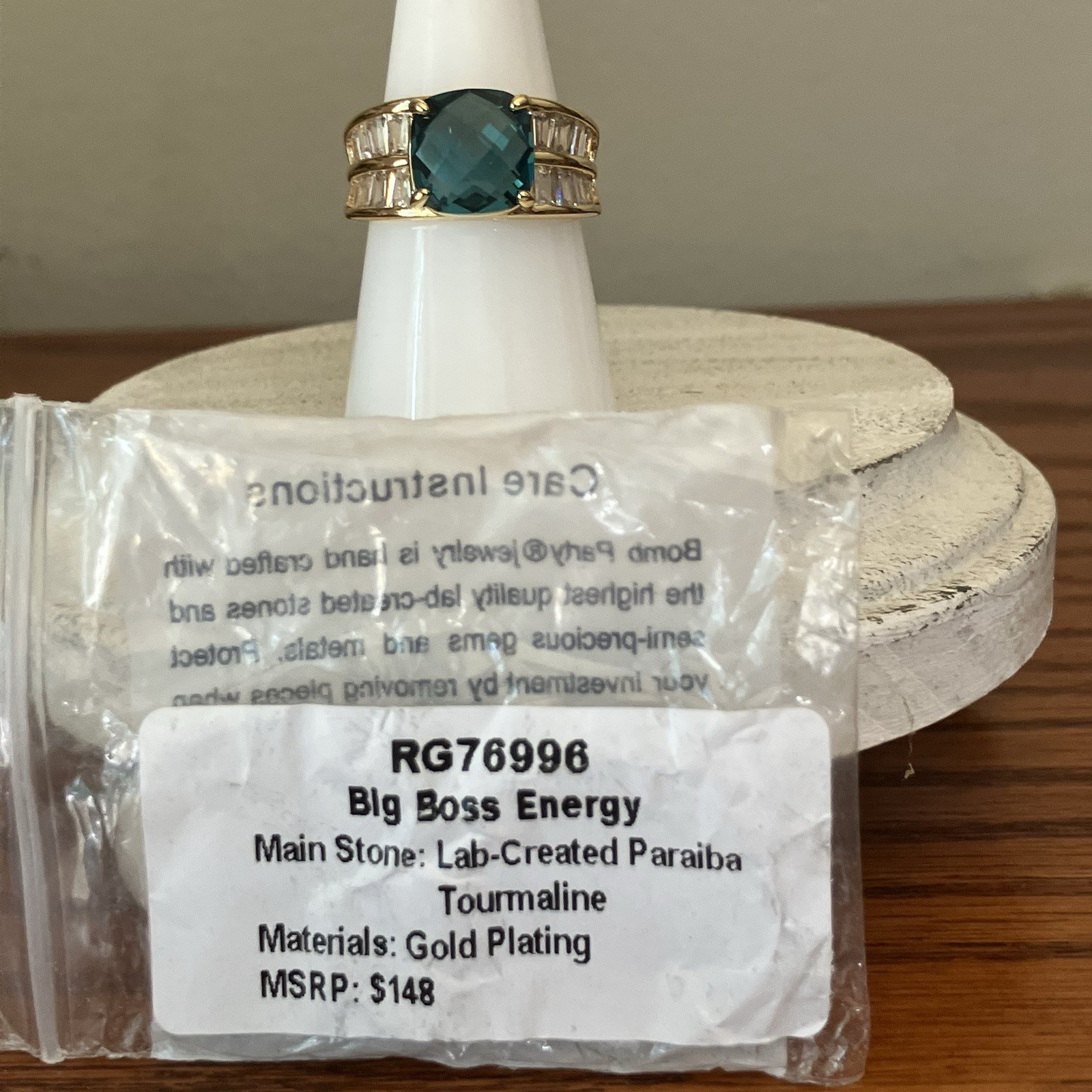 Bomb Party OG Ring “Big Boss Energy” Paraiba Tourmaline on Gold RG76996 Sz 8 NEW