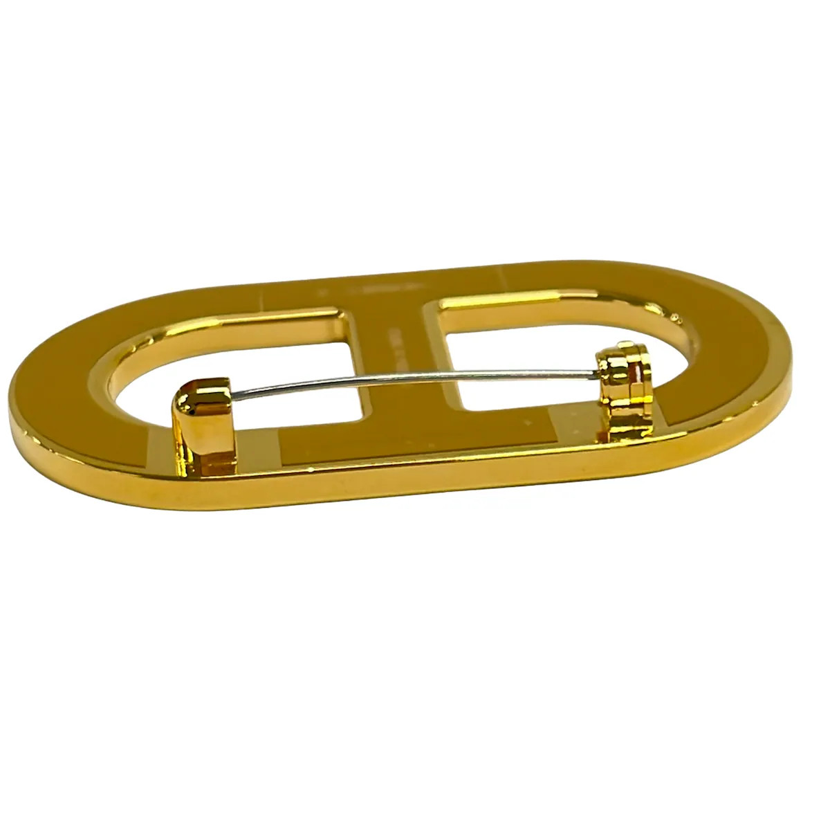HERMES Chaine D’ancre Gold Dark Brown Hardware Leather None Brooch