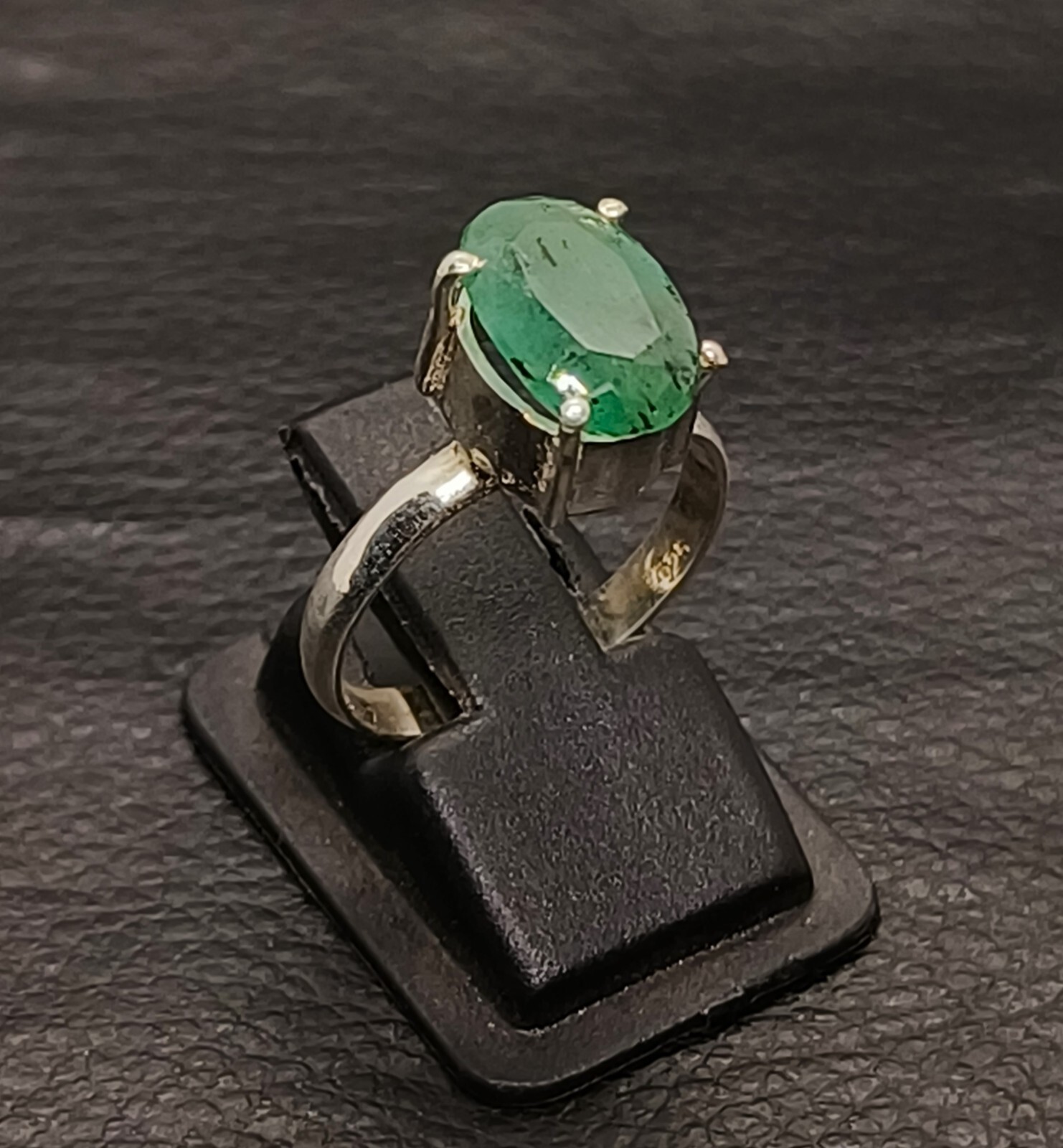 Natural Zambian Emerald Ring Sliver Zambia Green Emerald Ring Stone US Size 6.5