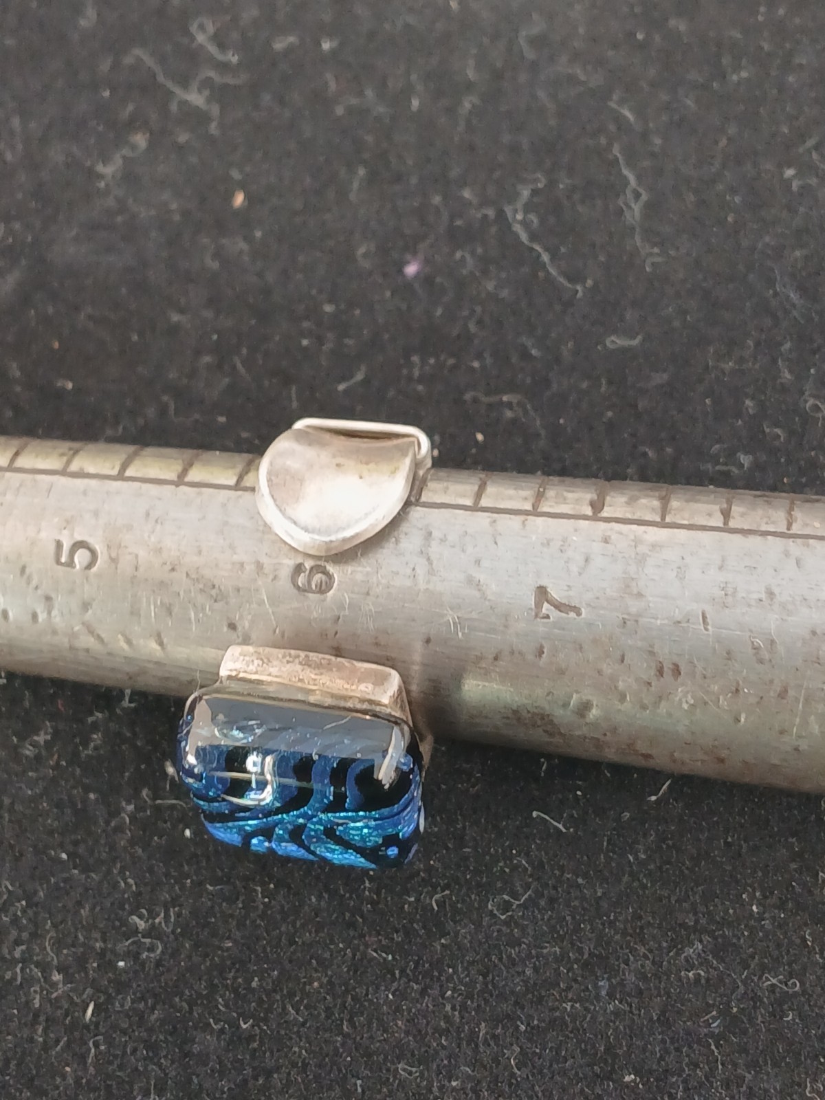 Vintage Sterling Silver Blue Dichroic Art Glass Adjustable Ring
