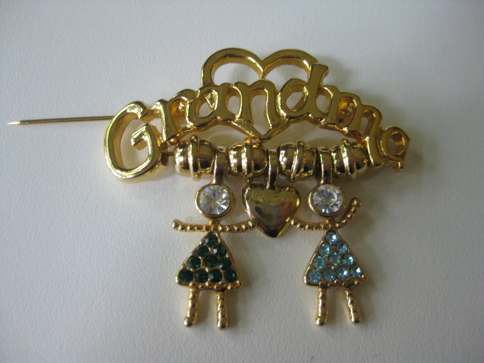 Grandma Brooch Granddaughter Birthstone Heart Charm March Aquamarine May Emerald
