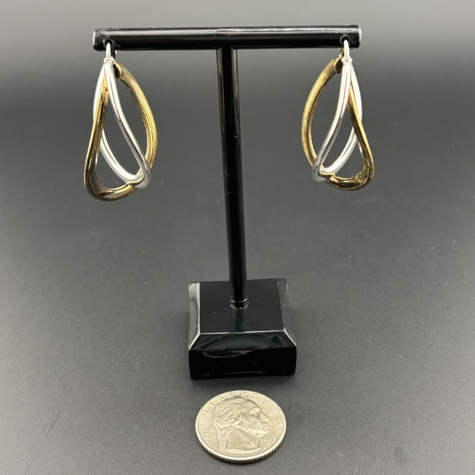MILOR 925 Italy Sterling Silver Vermeil Two Tone Teardrop Dangle Earrings 8g
