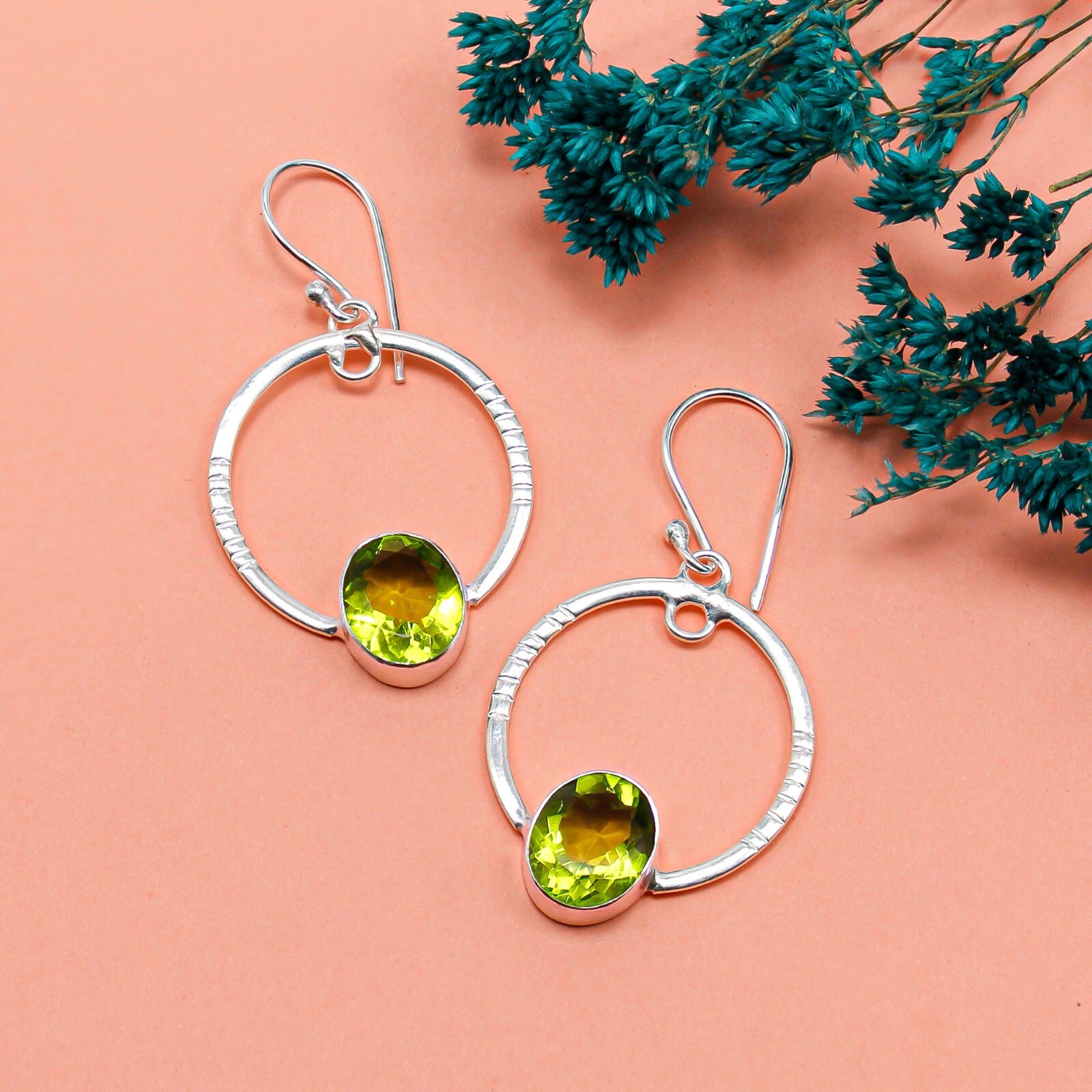 Peridot Gemstone 925 Sterling Silver Jewelry Handmade Earring For Women 1.37″