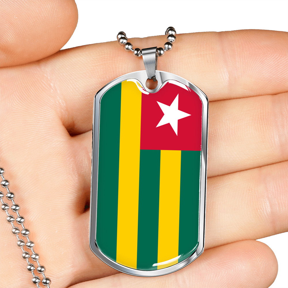 Togo Flag Necklace Stainless Steel or 18k Gold Dog Tag 24″ Chain