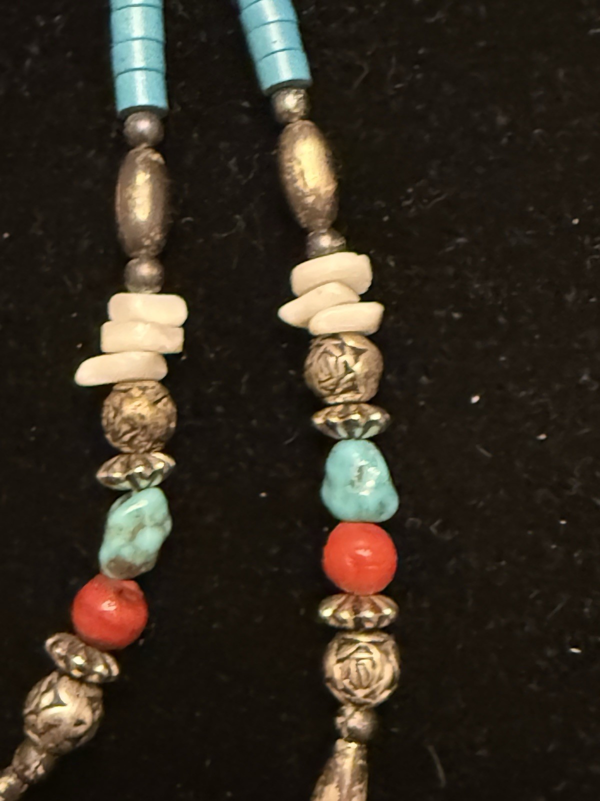 Turquoise & Coral Beaded Necklace Bear Charm Pendant, Multicolor Barrel Closure