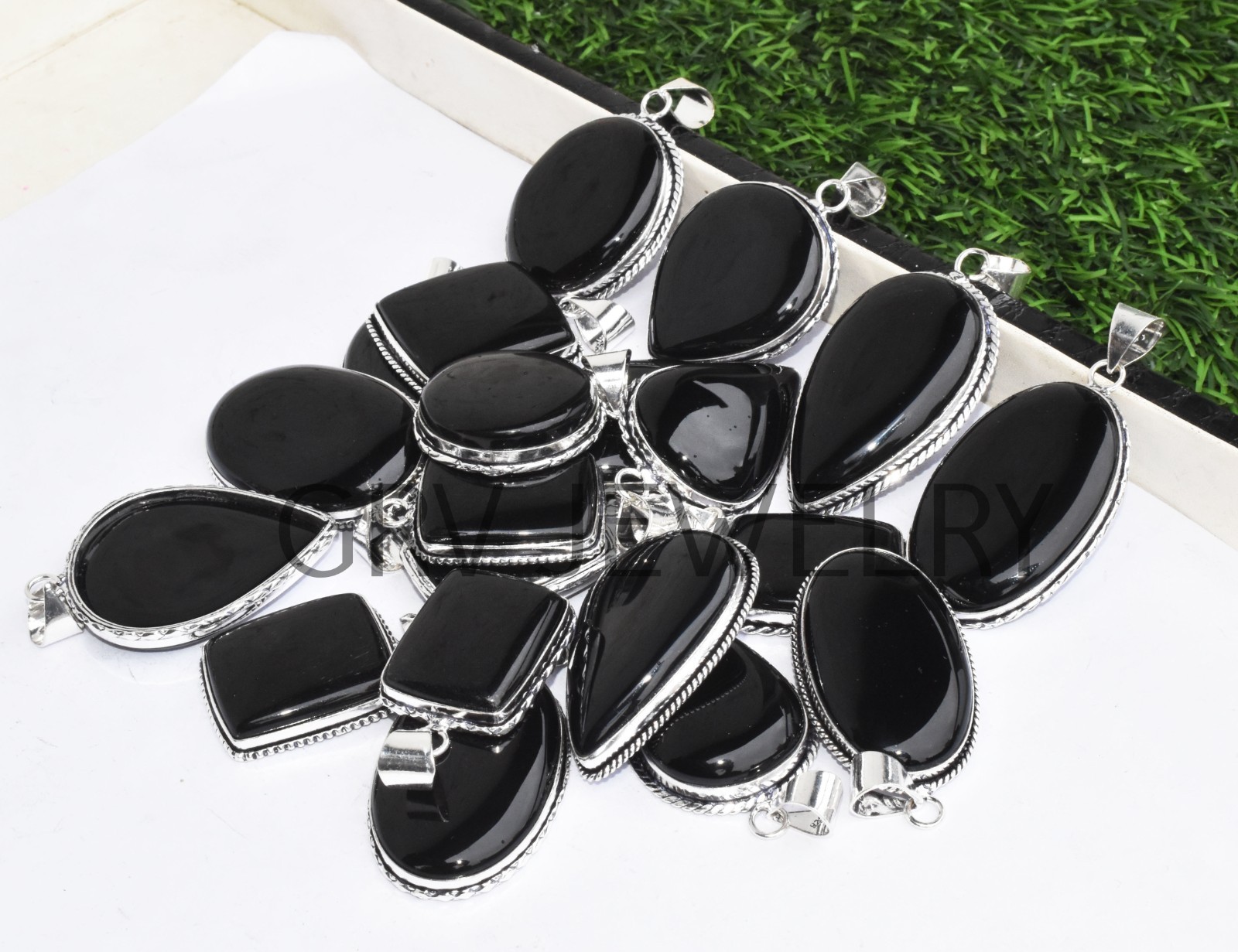 1-1000 Pcs Black Onyx Gemstone Handmade Pendant Lot Bulk: Silver Plated WH-4