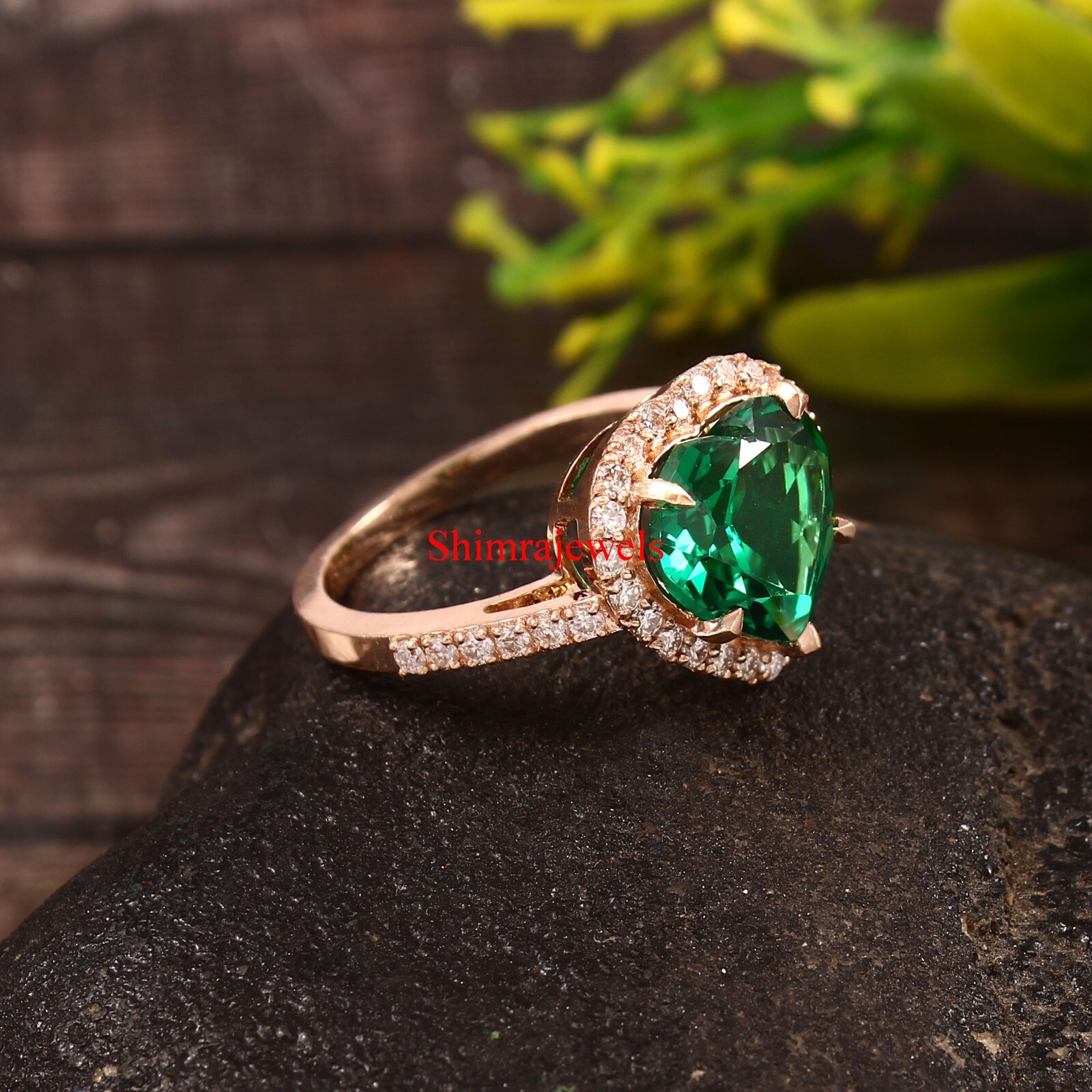 Lab Grown Emerald Gemstone With 18k Rose Gold Plated Silver Women’s Ring #1045