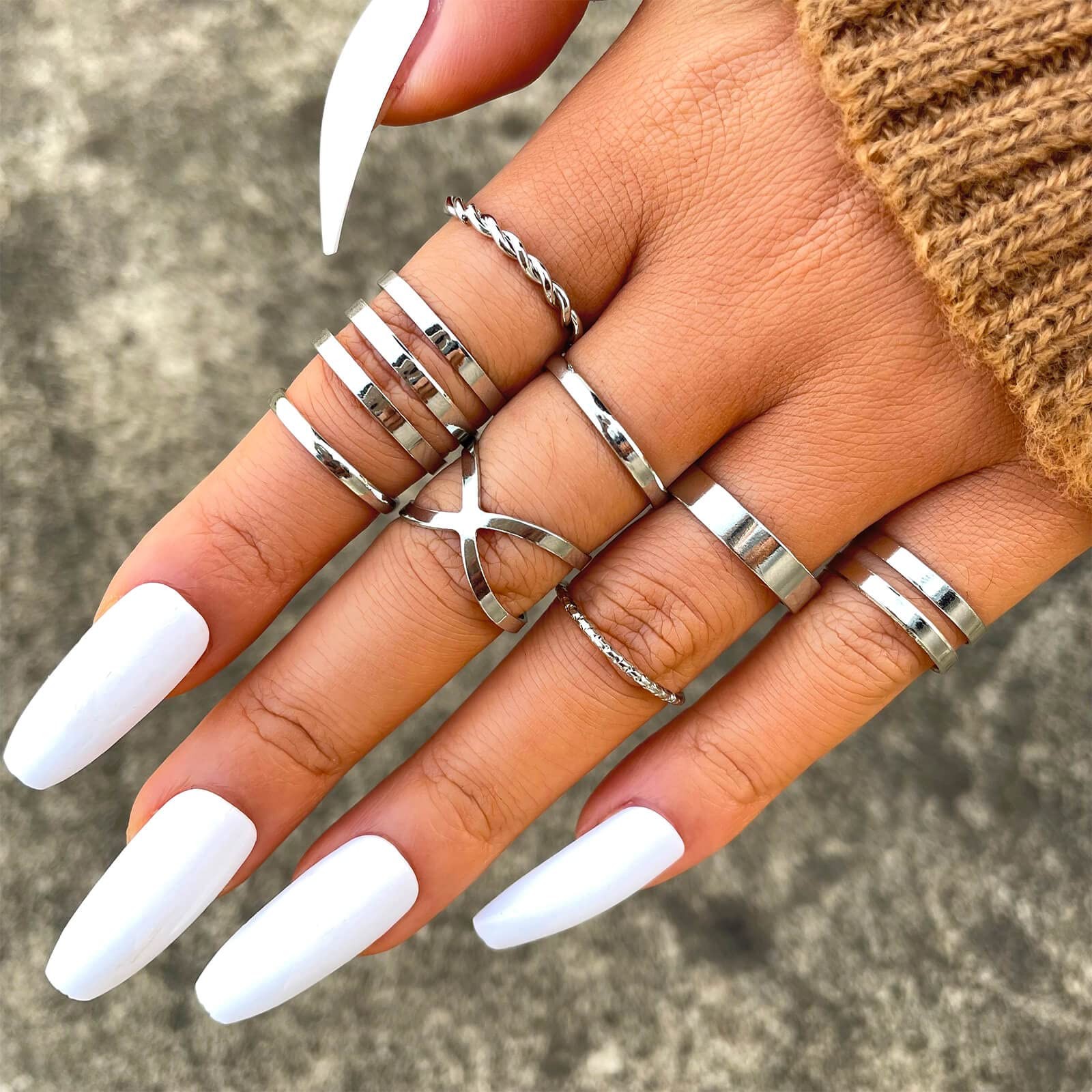 60 Pcs Silver Stacks Ring Sets for Non Tarnish, Dainty Vintage Stackable Ring…