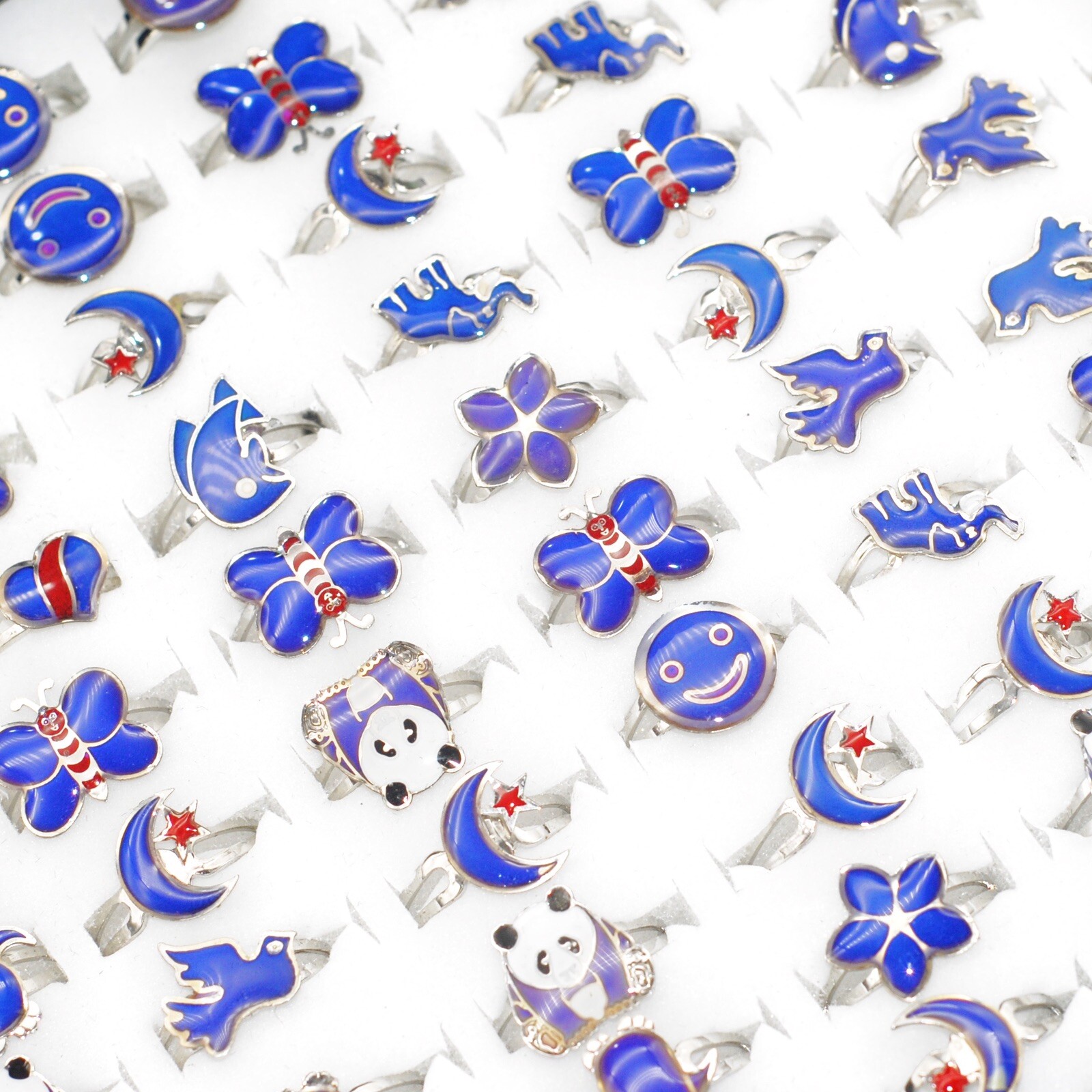 30 Cute Cartoon Animal Mood Ring Adjustable Women Kids Gift Change Color Jewelry