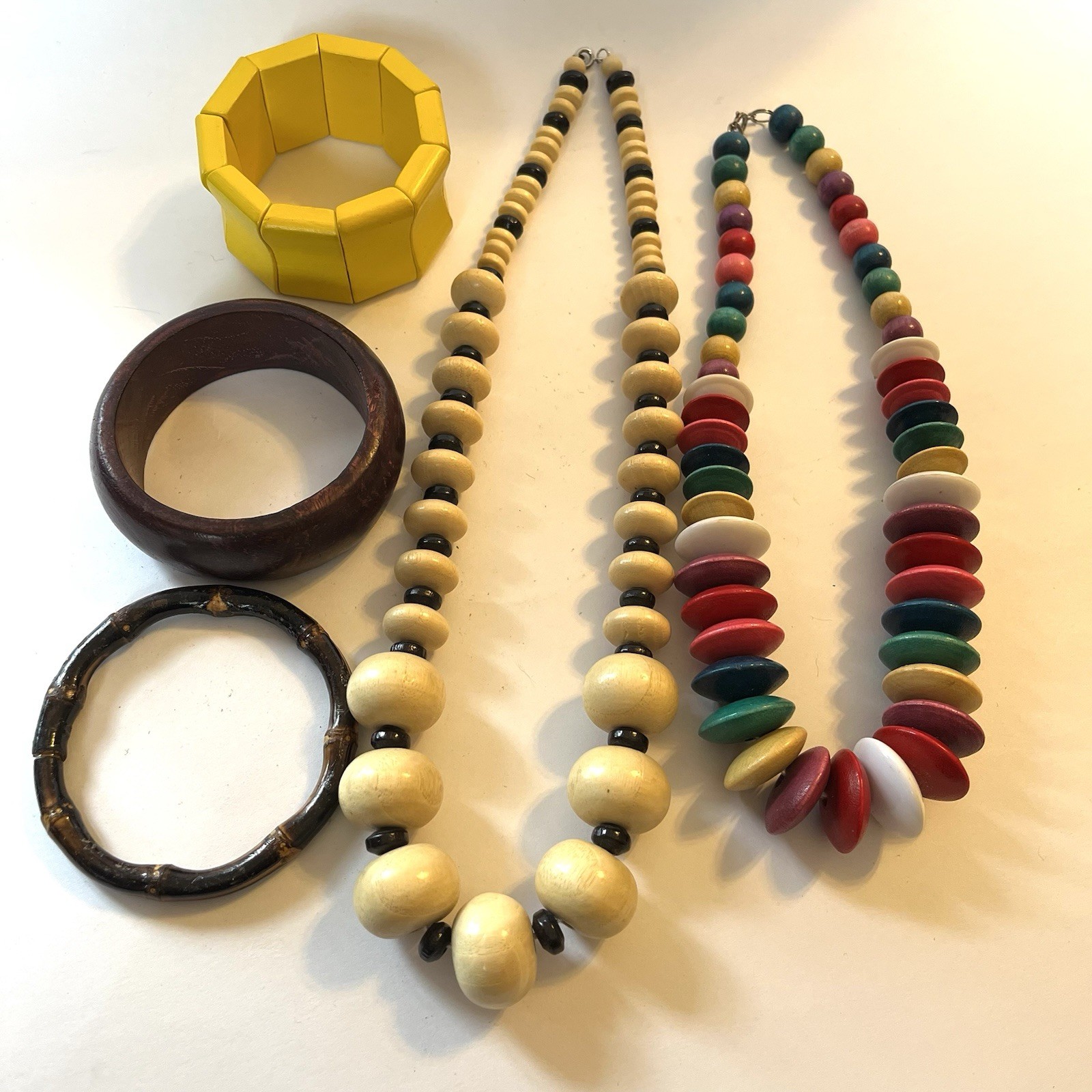Wood Bead Necklaces & Bangles Chunky Colorful Boho Retro Mixed Jewelry Lot 5 Pcs