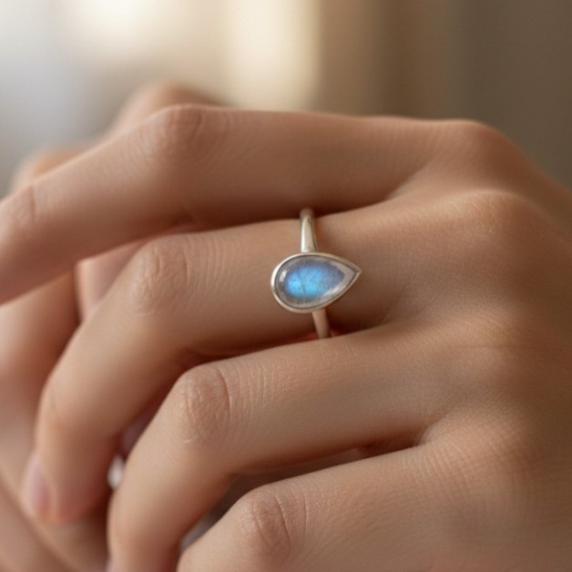 Natural Moonstone 925 Sterling Silver Ring Handmade Jewelry Gift For Her B_10