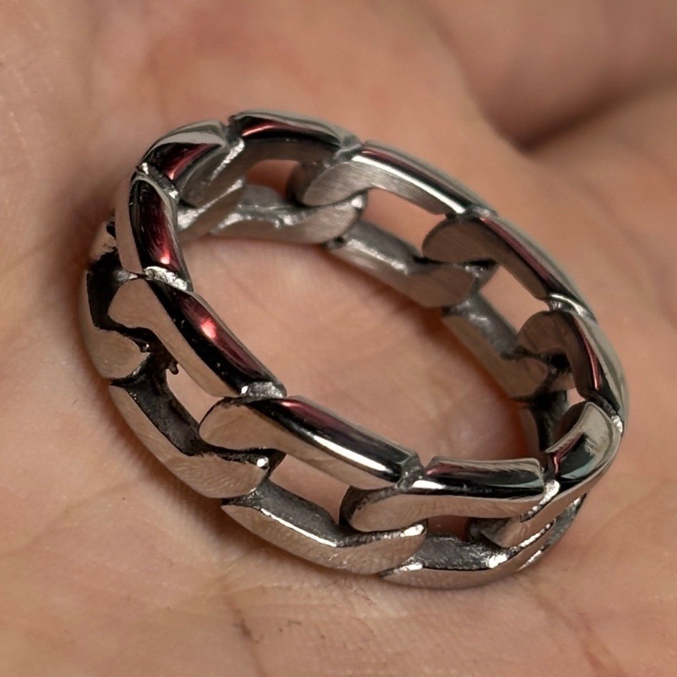 Silver Cuban Link Chain Ring Mens Womens Streetwear Band Size 11