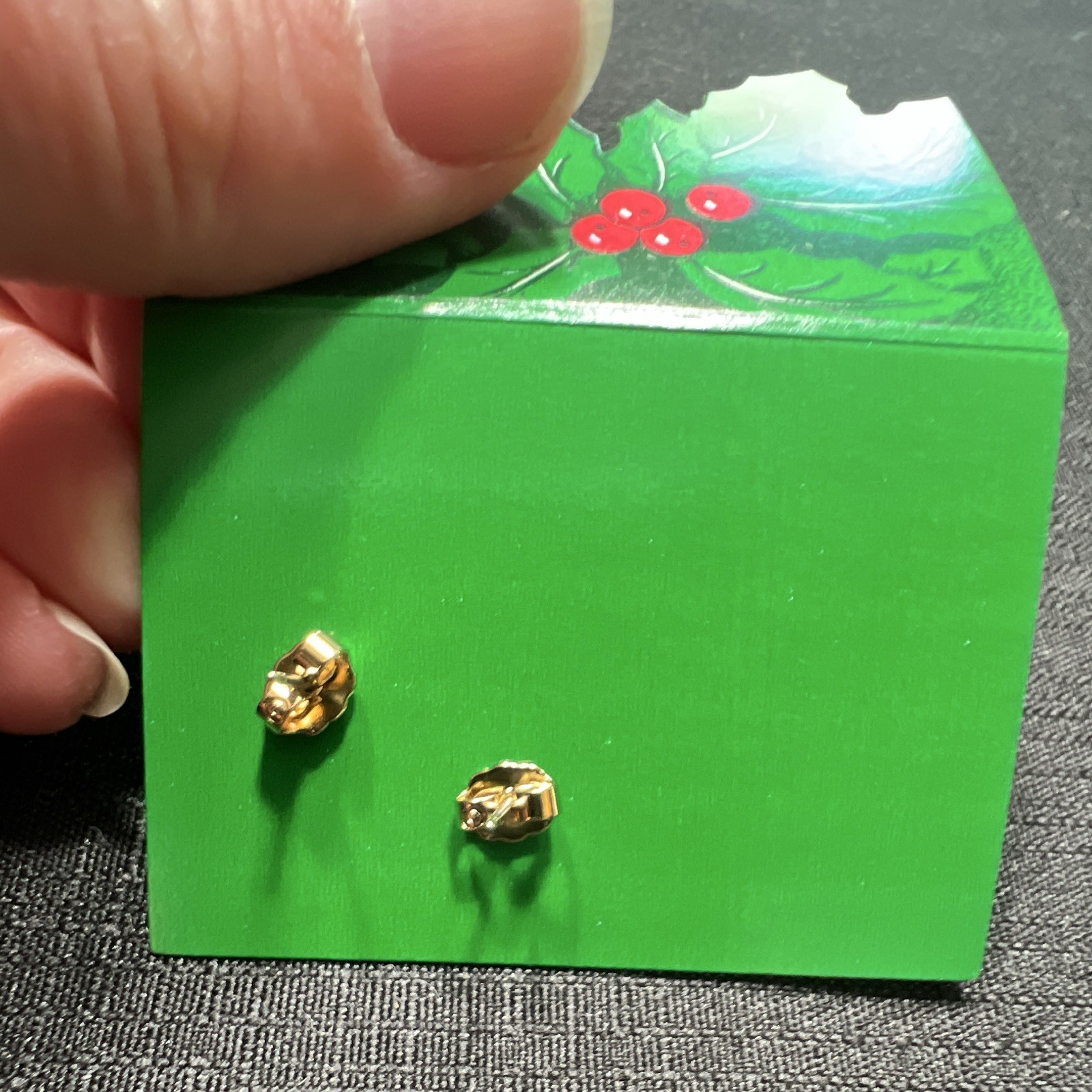 Avon Holly Leaf Enamel Stud Earrings Green Red Gold Surgical Steel Posts