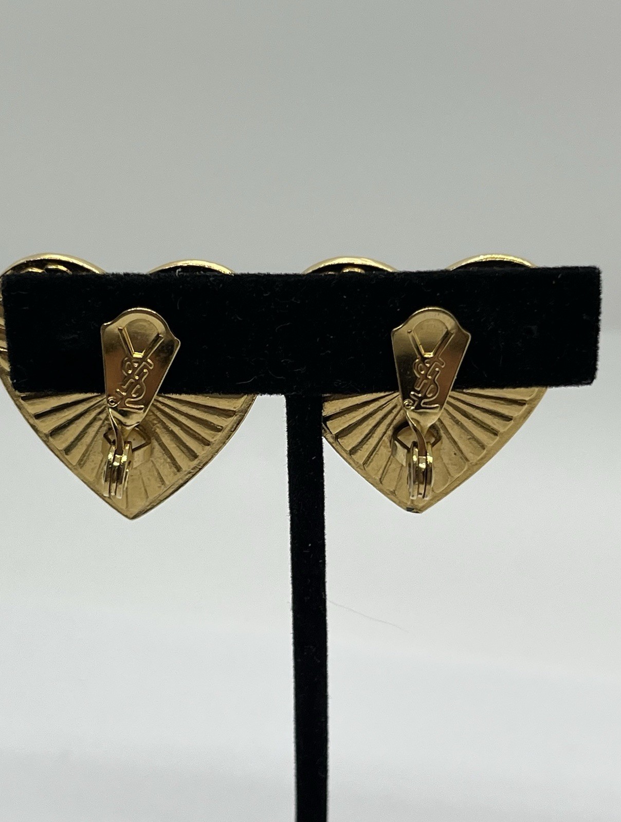 Yves Saint Laurent YSL Vintage Dark Green Heart Amethyst Diamond Clip, Earrings