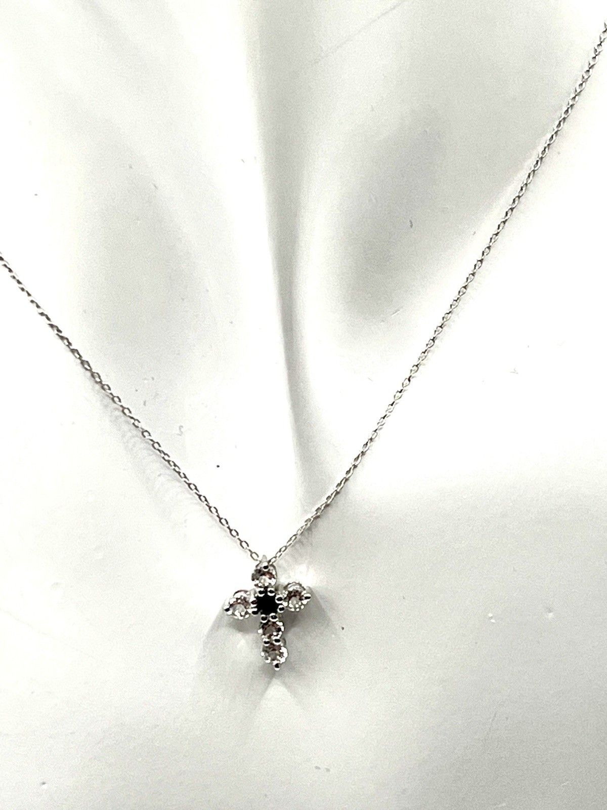 Genuine 1.00 ct Blue-White SAPPHIRE CROSS Necklace Sterling Silver – 18 In.