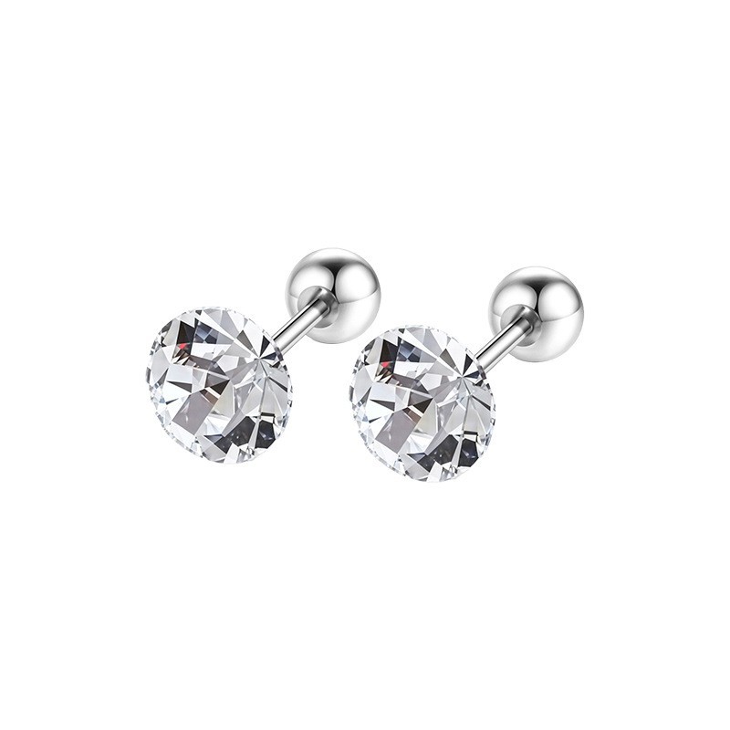 Hypoallergenic Titanium Surgical Steel 6mm Round CZ Stud Earrings Screw Back S9