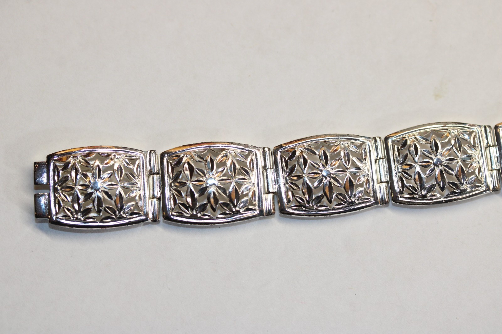 Vintage 925 Sterling Silver Floral Filigree Panel Bracelet 7.5” Signed 21g #285