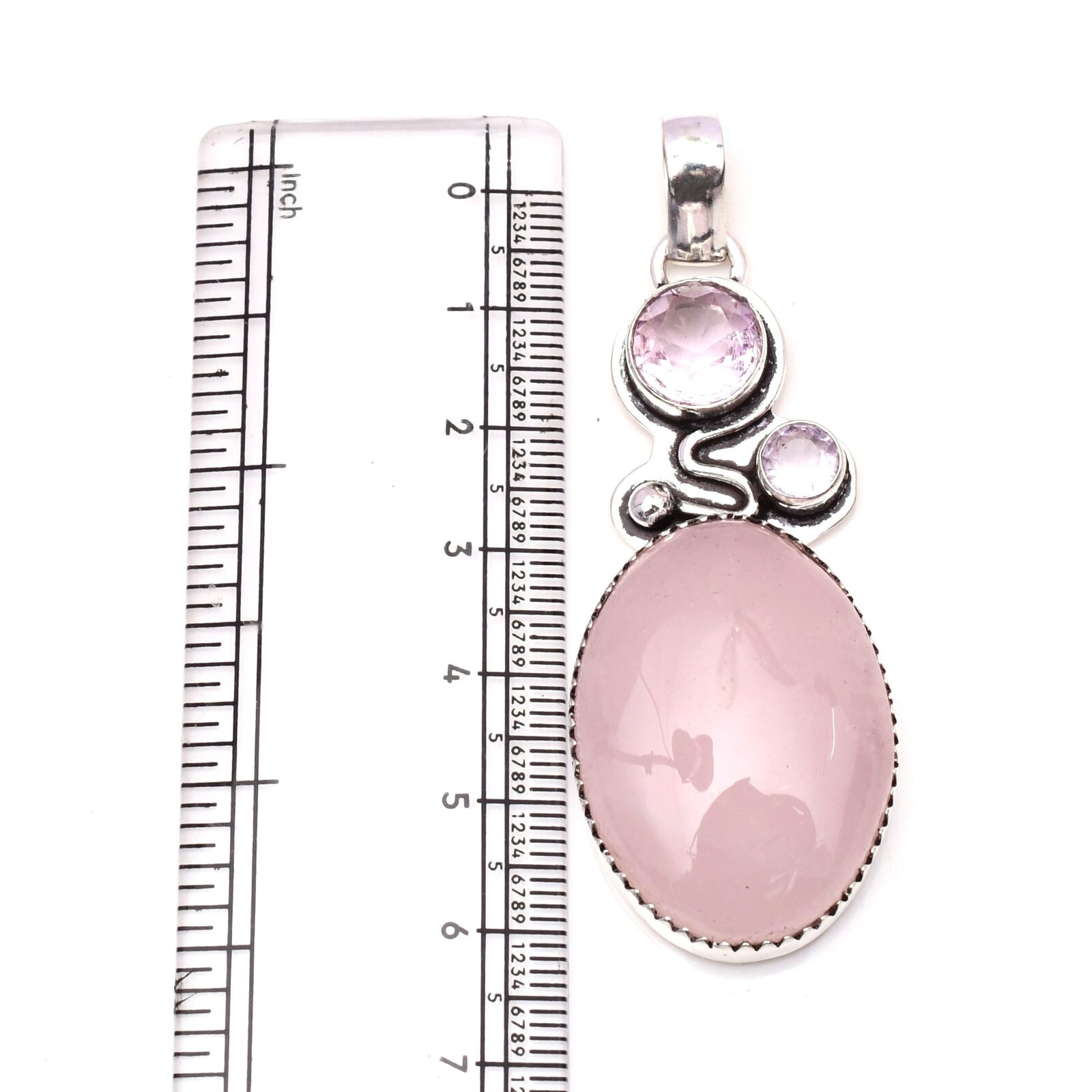 Rose Quartz Gemstone 925 Sterling Silver Handmade Jewelry Pendant 2.15″