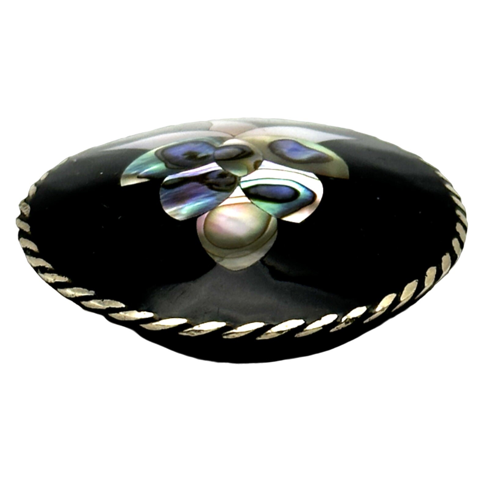 Vintage Sterling Onyx Shell BROOCH Slider – 1 3/4″ Round