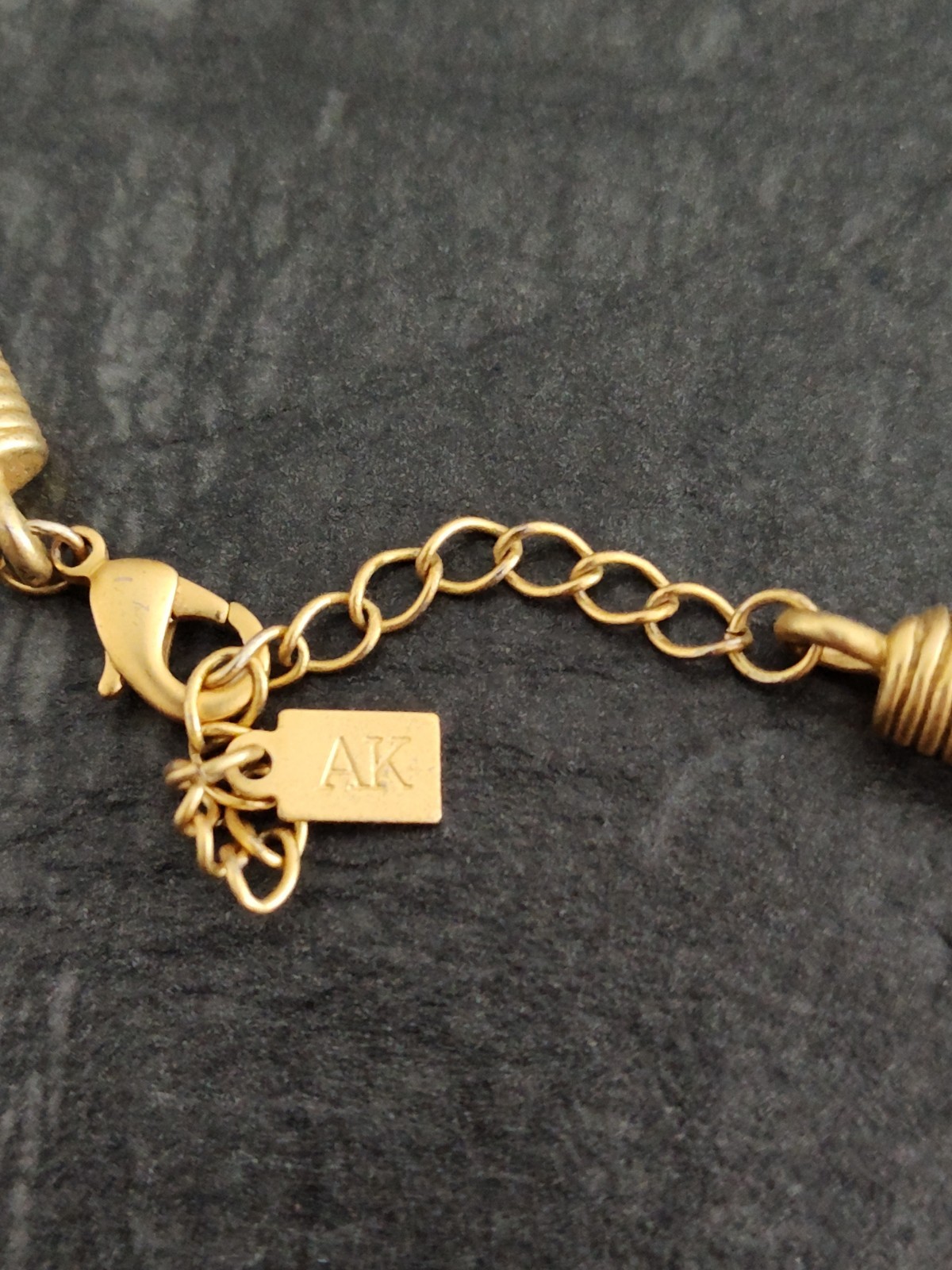 ANNE KLEIN Matte Brushed Gold Tone Navy Cord Three Layer Necklace 27″