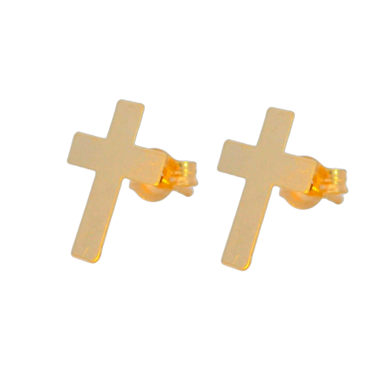 14k Solid Gold – Dainty Cross Stud Earrings – For Unisex Adult – Made in Italy