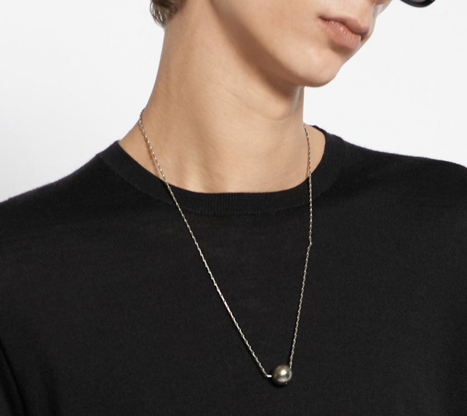 NIB Saint Laurent YSL Spherical Ball Pendant Silver Brass Chain Necklace $695
