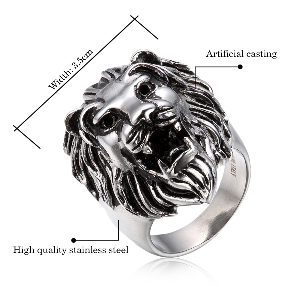 Vintage Heavy Stainless Steel Lion Head Casting Biker Men’s Ring Band Size 7-14