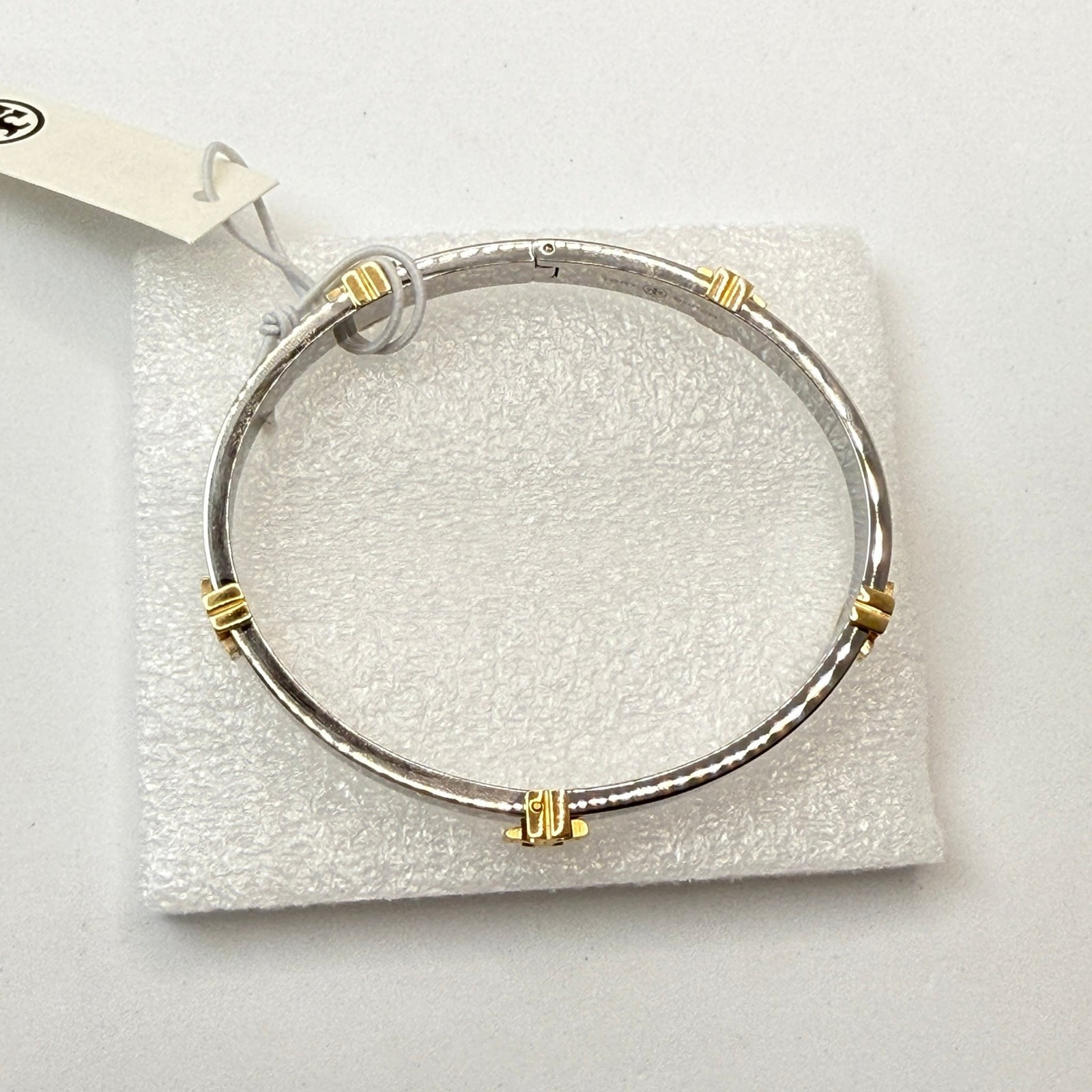 Tory Burch Classic Logo Hinge Bangle 168864 IN Tory Silver