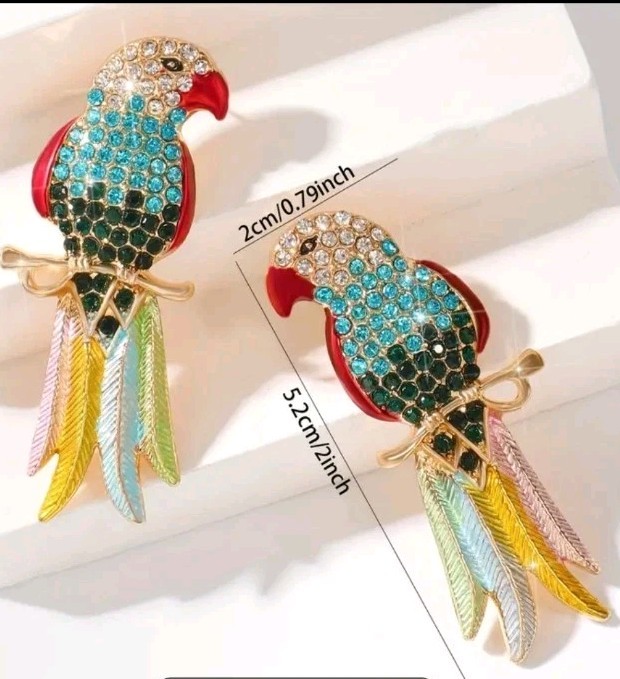 Stunning Colorful Crystal Parrot Earrings Stud, Silver, Gold,rosegold Plated.