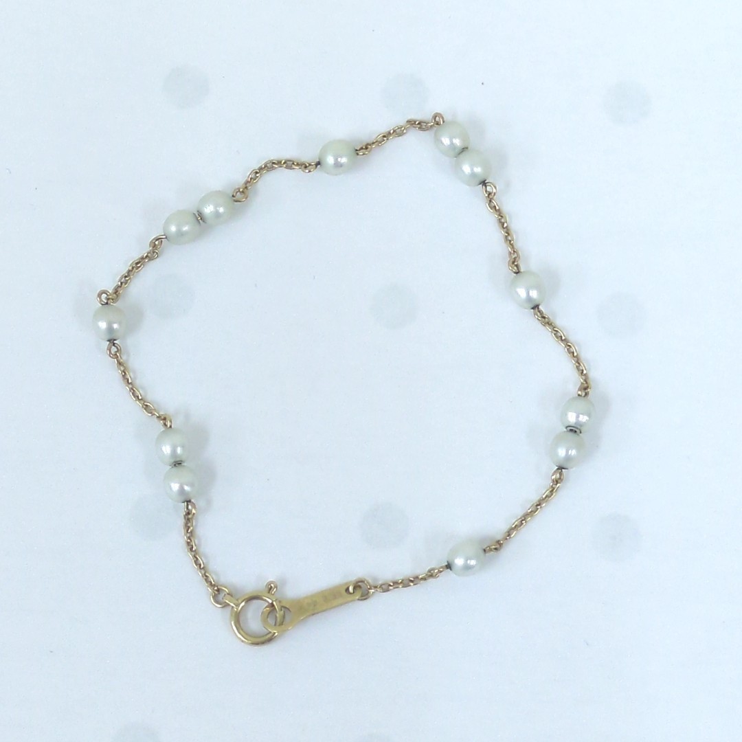 TASAKI Japanese Pearl 3.9mm K18 Yellow Gold Bracelet Approx. 2g Light Grey