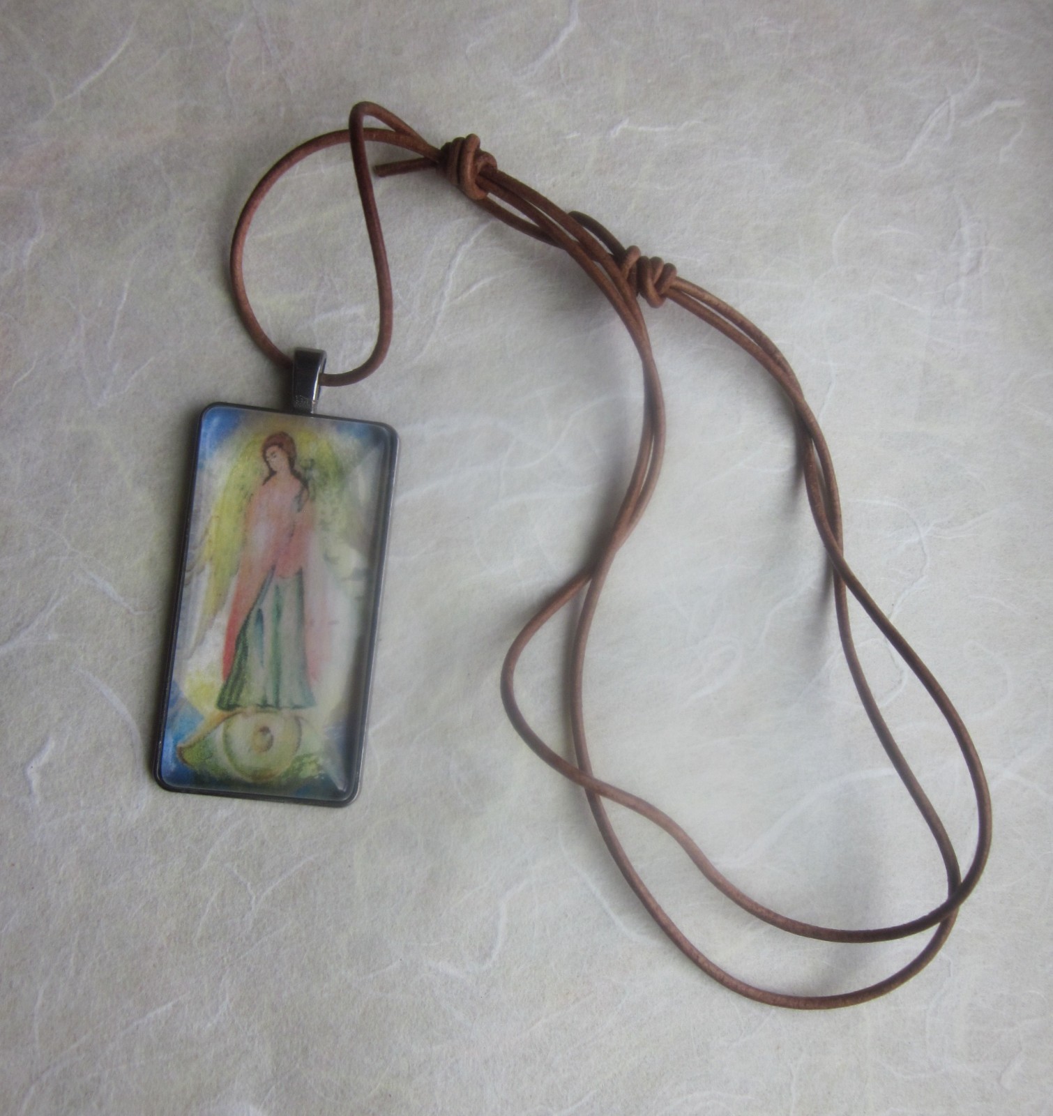 Archangel Gabriel Pendant Glass Necklace 2 inches Protection Healing Prayers