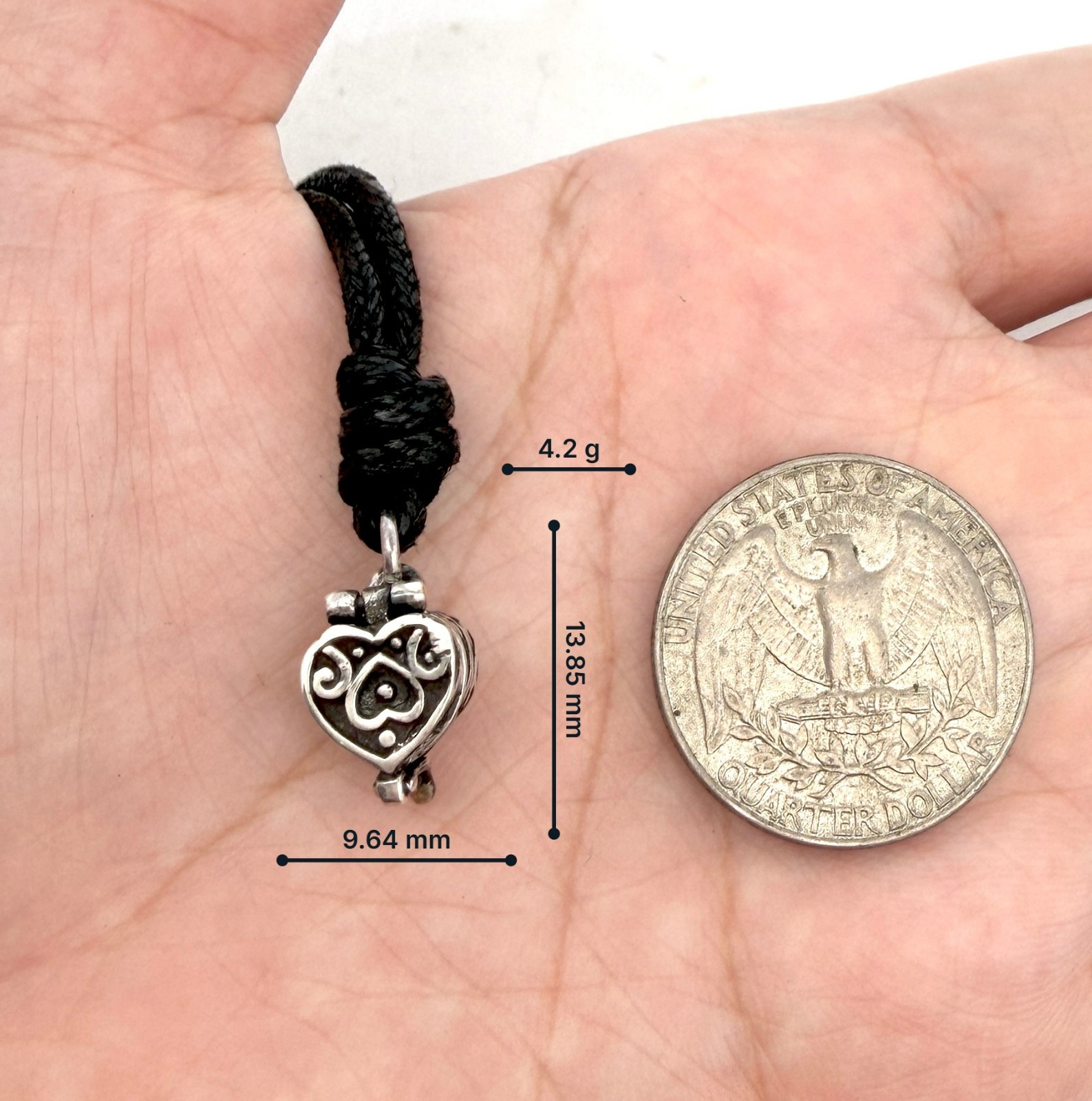 92.5 Sterling Silver Locket Pendant Handcrafted Ornate Heart Oval Triangle