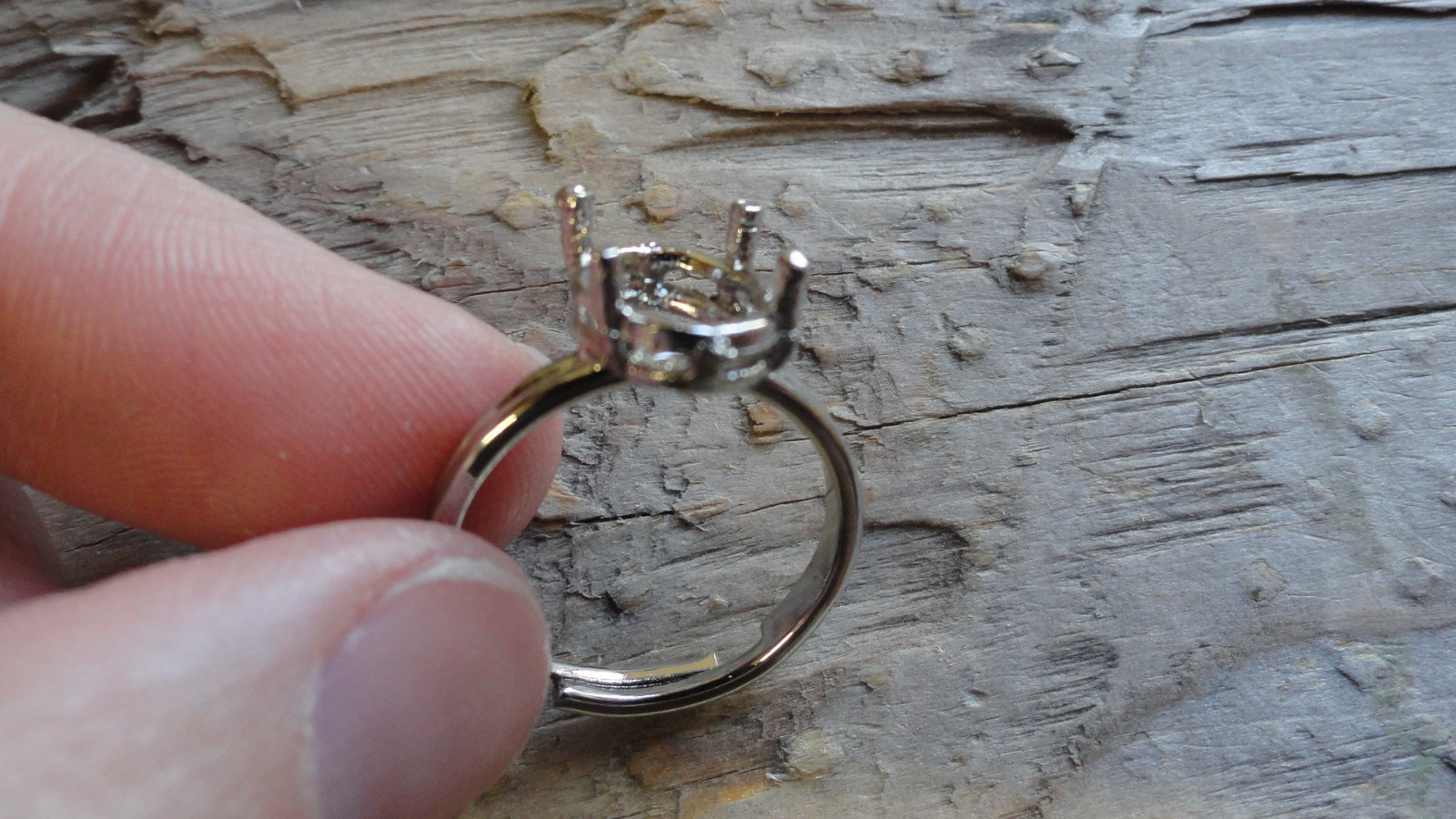 Prong Ring Rhodium Silver Plated Adjustable 8x10mm Pronged (Pkg 3) 0418