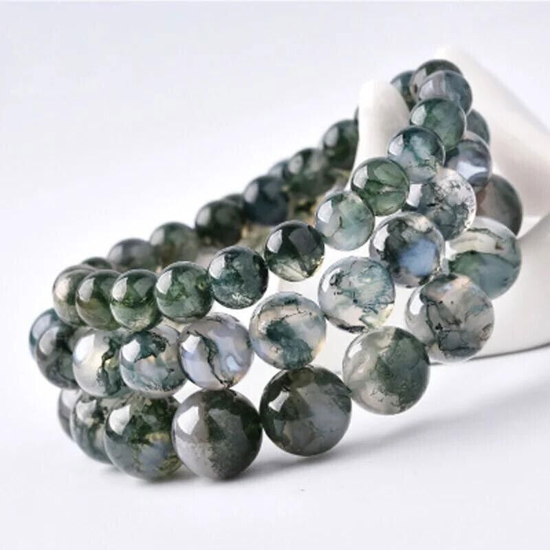 8Mm Natural Moss Agate Bracelet Gemstone Jewelry Healing for Woman Gift