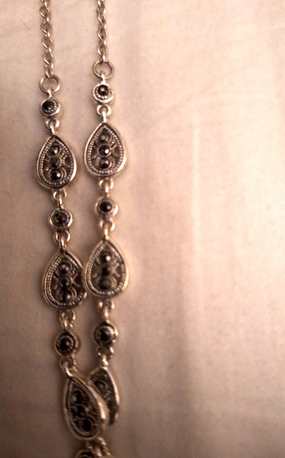 Silver Necklace TRIFARI Crown Logo Silver Black Rhinestones 18″ Necklace Y Drop