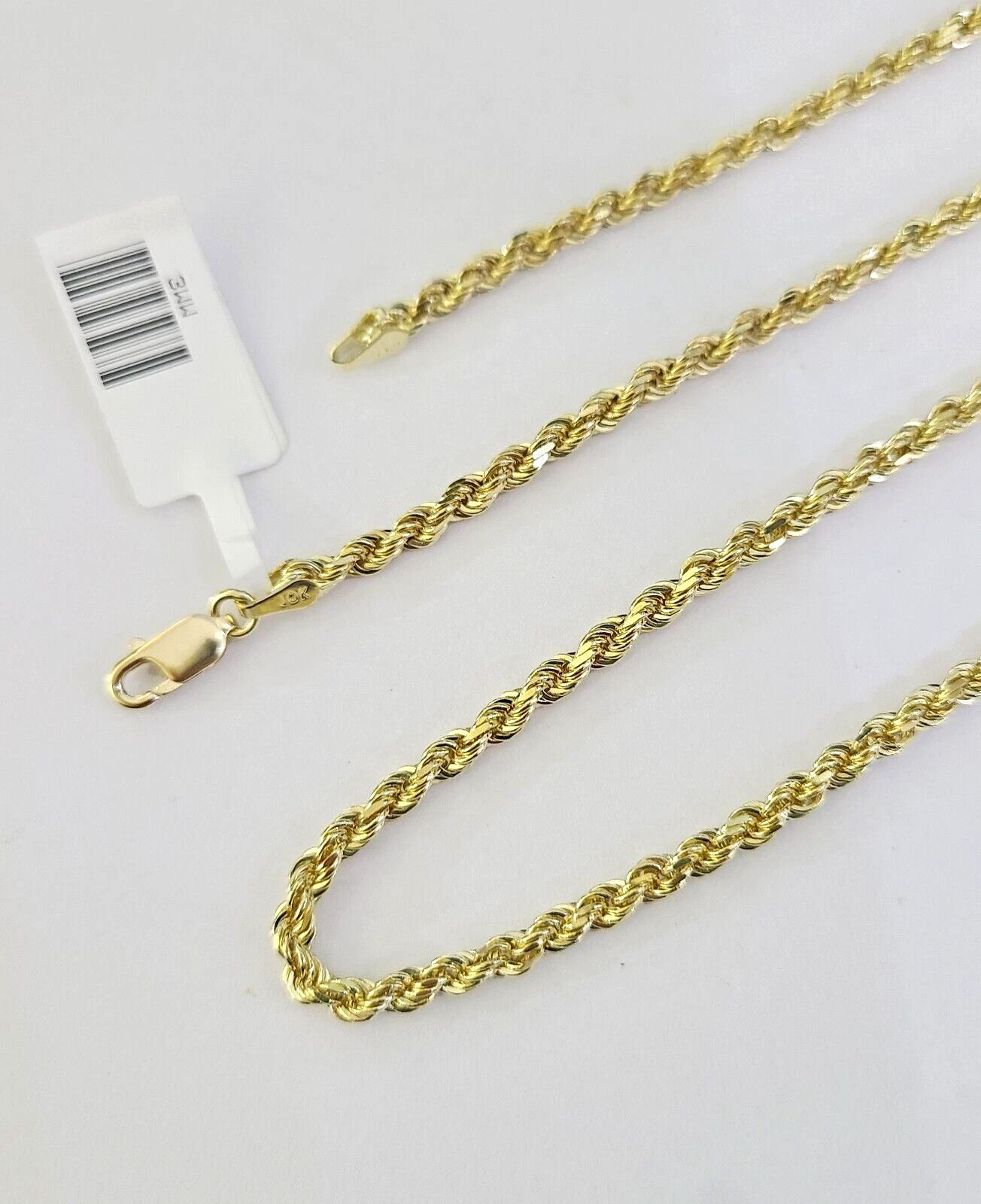 Real 10k Yellow Gold Rope chain Mens Necklace 3mm 22 Inch Diamond Cut For Unisex