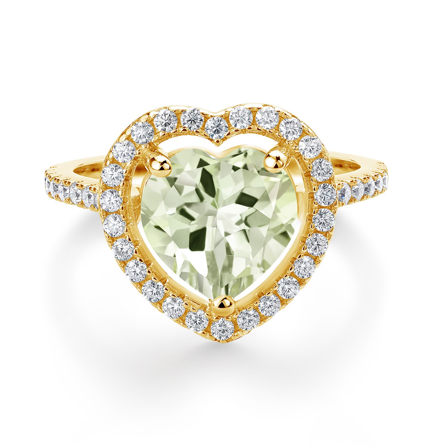 18K Yellow Gold Plated Silver 10MM Heart Shape Gemstone Birthstone and White